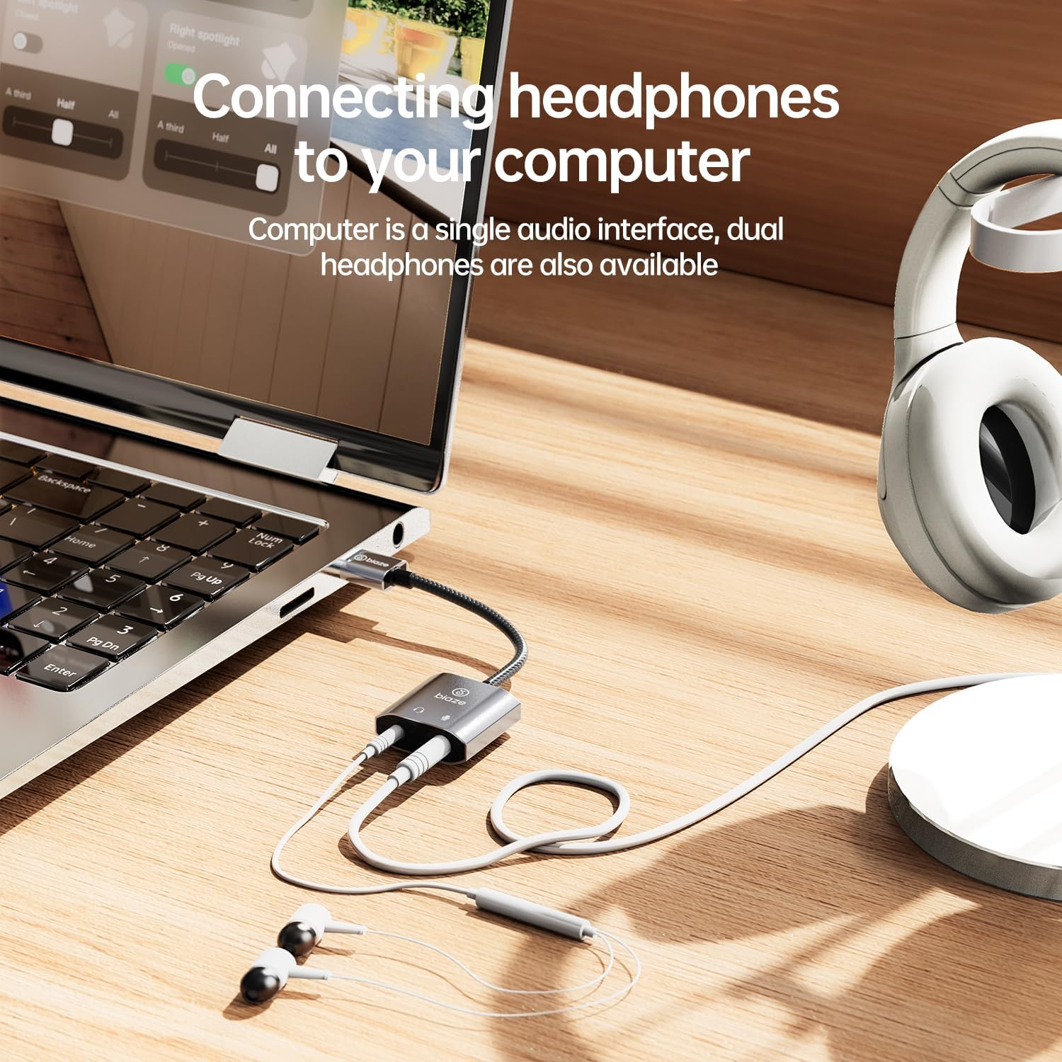 Biaze USB Sound Card, USB to 3.5Mm Jack Adapter Dual Aux Stereo Headphone Microphone, External Sound Card for Windows Mac Linux PS4 PS5 Switch image number 5