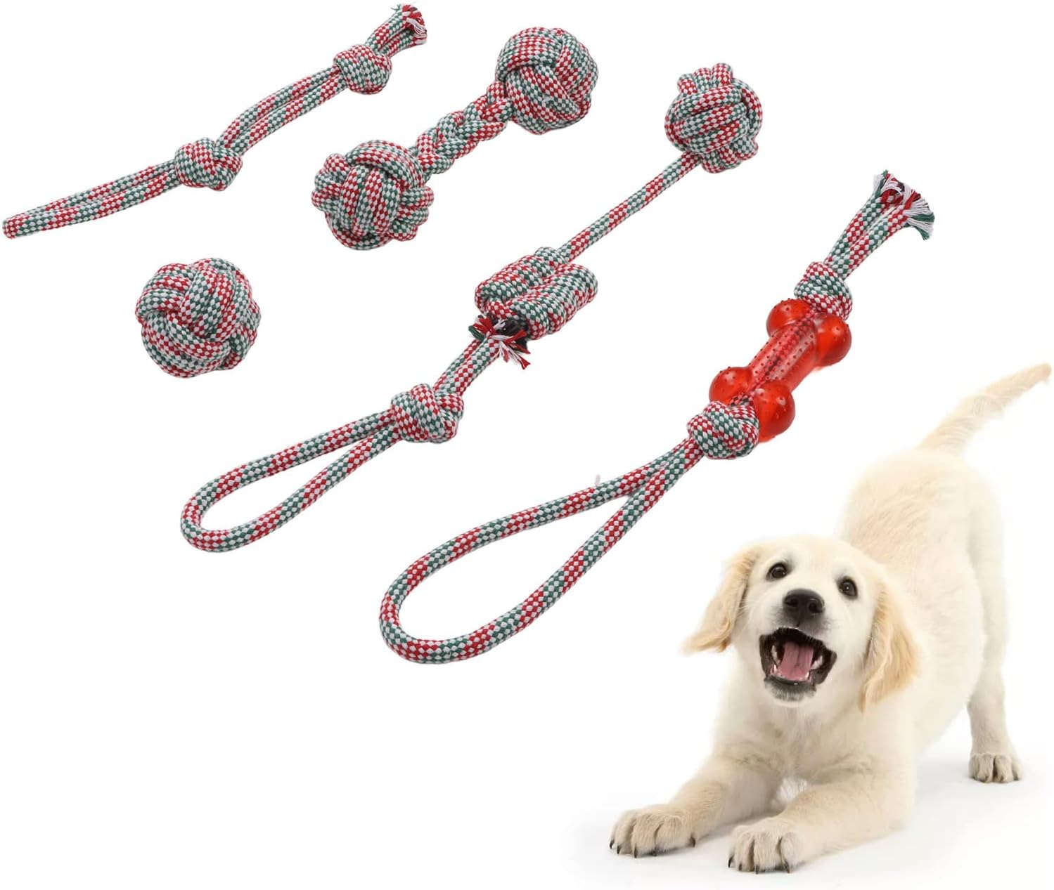 5Pcs Dog Rope Toys, Puppy Chew Teething Training Toys, Rope Knot Dog Toy Pet Cotton Rope Toy Interactive Colorful Washable Dog Chewing Toy for Teeth Cleaning image number 2