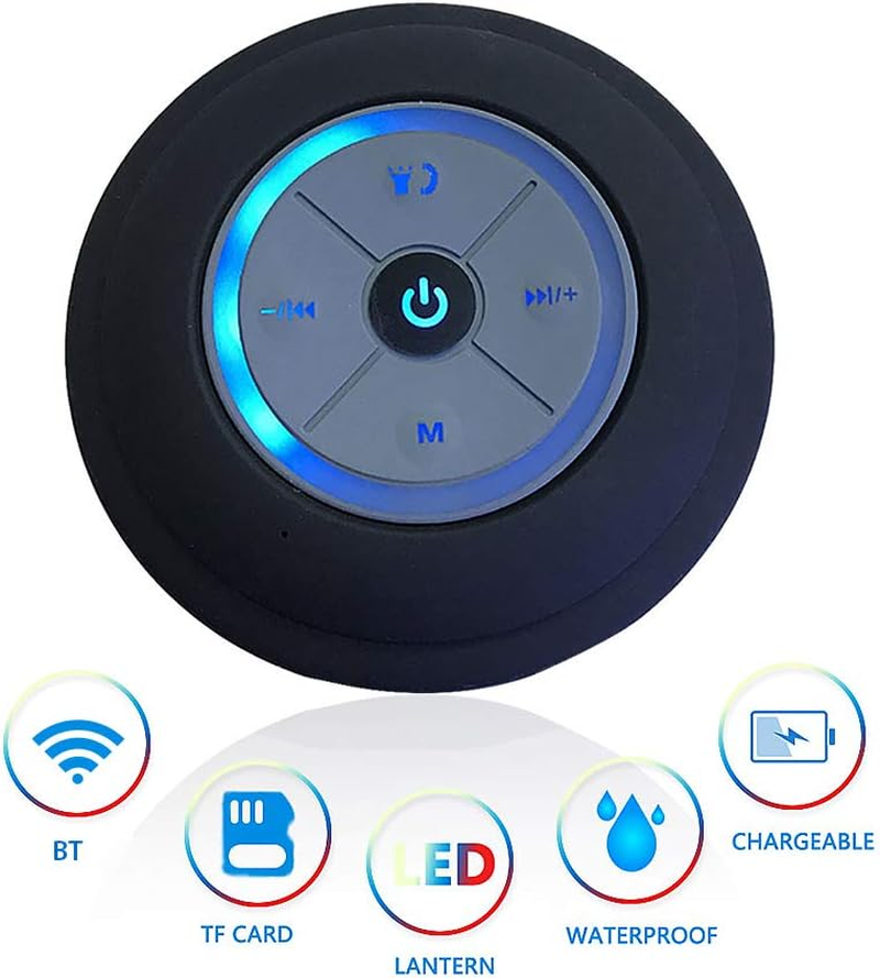 Wirel BT Shower Speaker IPX4 Portable Speakers with Light FM Radio Loud Stereo Sound Built-In MIC Suction Cup Speaker Support Hands-Free Call TF Card for Pool B Home Par Travel S White One Size image number 5