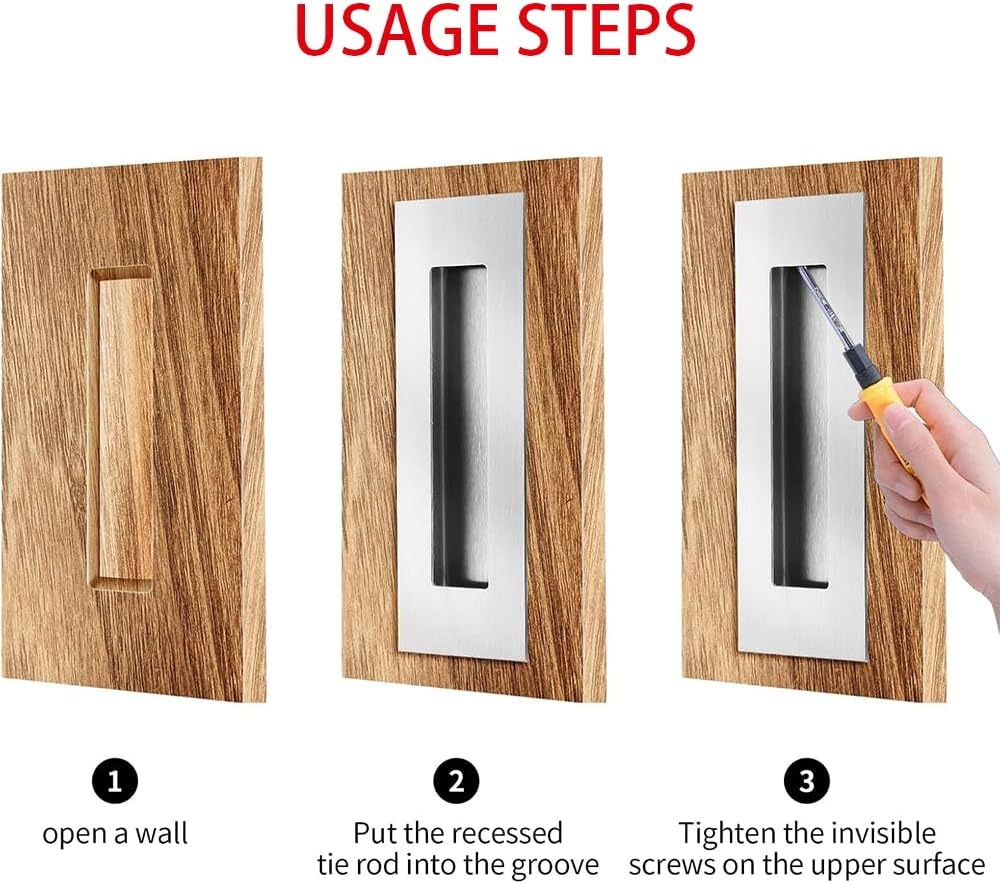 2 Pack 150Mm Flush Sliding Closet Door Pulls,Pocket Doorpull,Brushed Stainless Steel Rectangular Door Pulls Hardware for Sliding Barn Bypass Door Handles