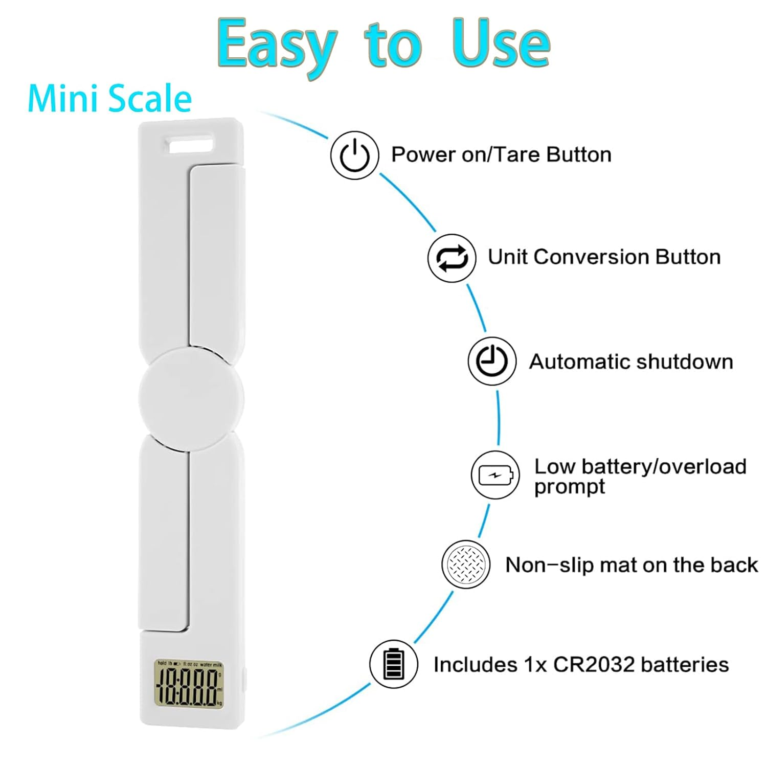 Folding Digital Kitchen Scale, Highly Accurate Compact Small Scale with LCD Display, Portable Travel Scale Multiple Units Supported for Measuring Intake of Healthy, White image number 1