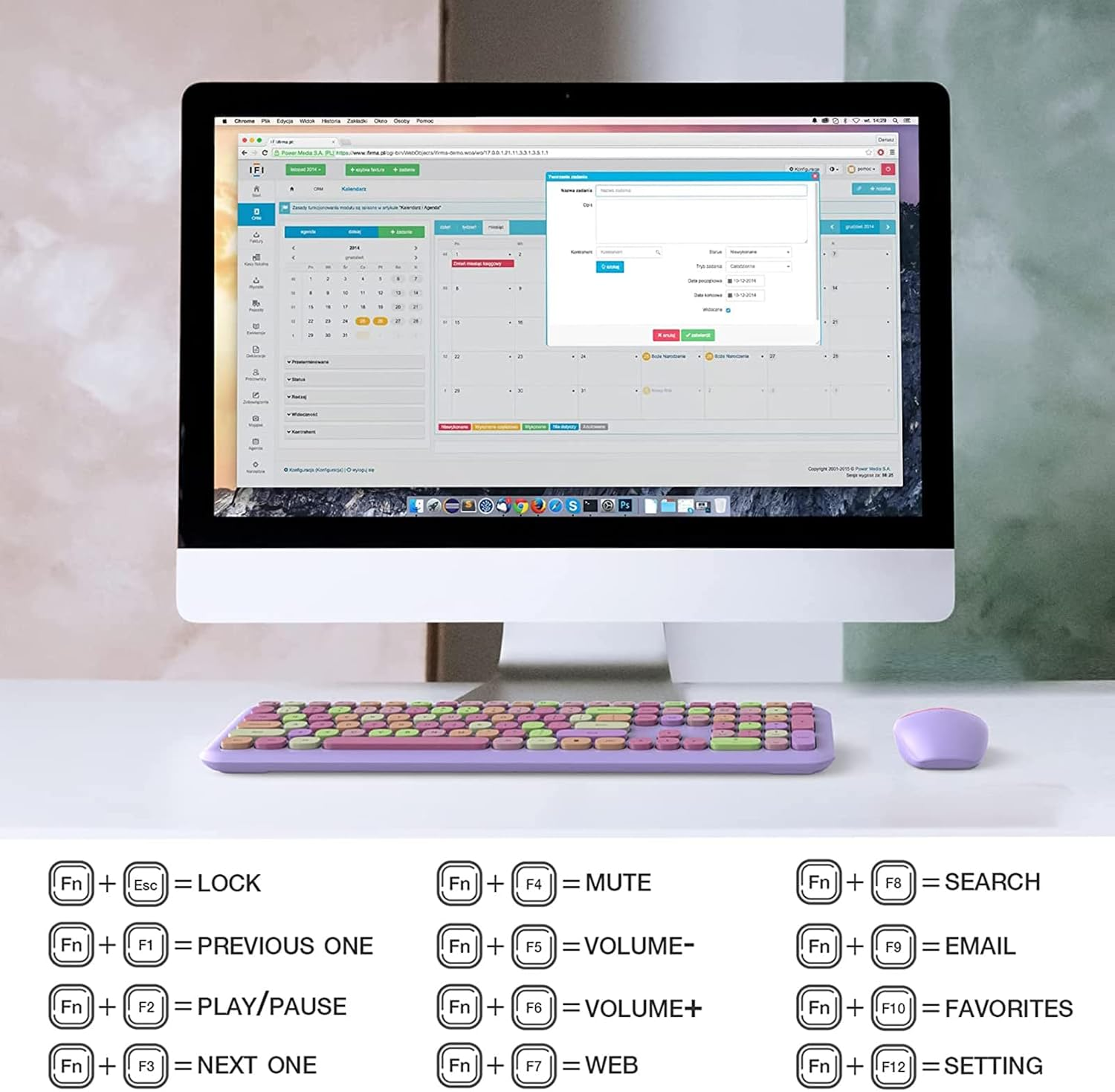 Youker Wireless Keyboard and Mouse Combo Retro Typewriter Keyboard 2.4Ghz USB Wireless Connection Colorful Keyboard with Stylish round Keys for Mac Windows 7/8/10/11 Laptop Desktop image number 5