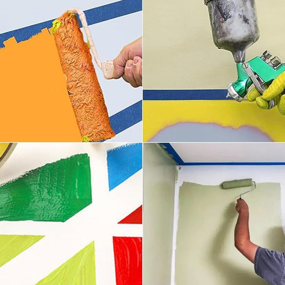 4 Rolls Blue Painters Tape, Betterjonny 25Mm X 50 M（Each） Writable Masking Tape Easy-Tear Painter'S Sticky Tape for Painting, Decoration, Arts & Crafts, Packing, Home, School image number 2