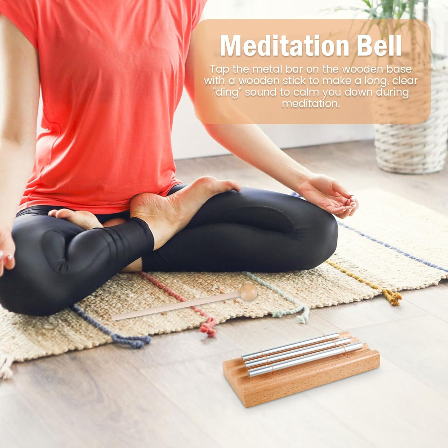 Three Tone Chime Bell, Delicate Meditation Chime Pleasant Hand Percussion Chimes Joyful Hand Percussion Chimes Euphonic Meditation Chime for Releasing Mood image number 5