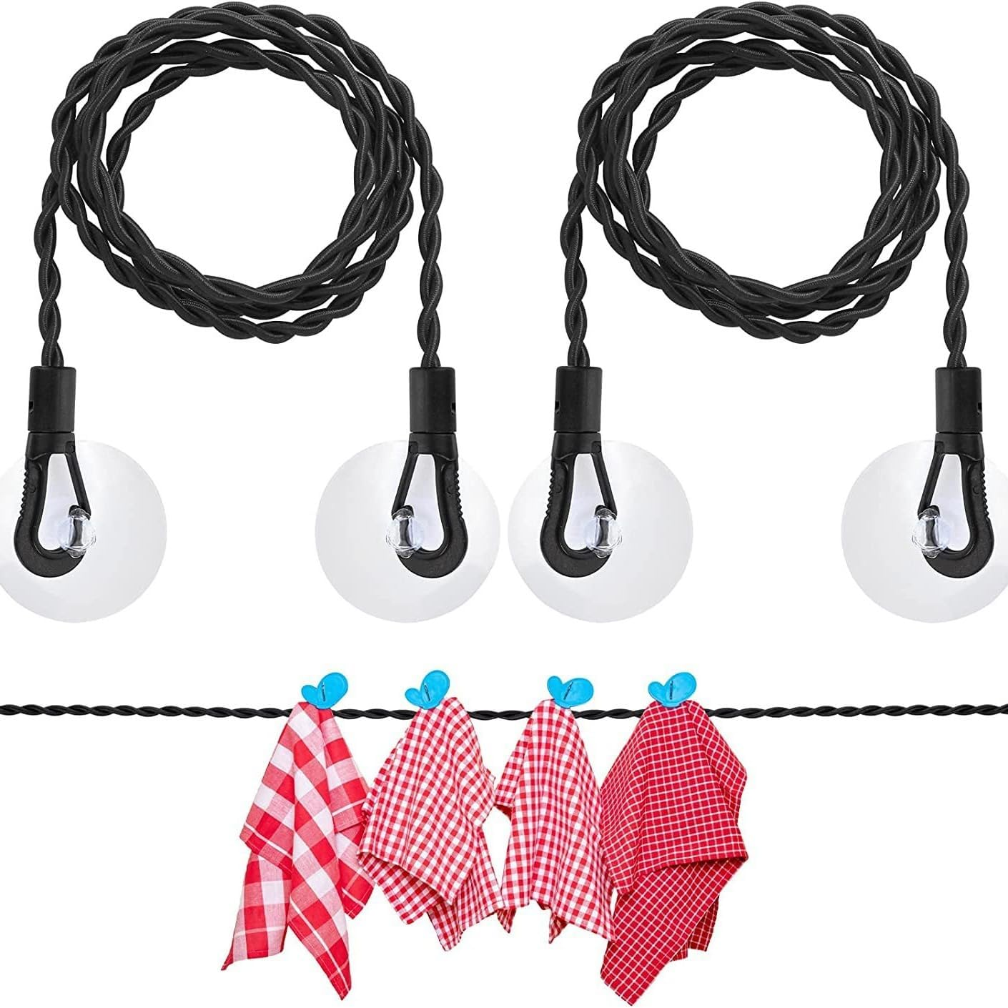 Clothes Drying Rope Line with Suction Cup,2Pcs Clothesline with Suction Cups,Portable Clothes Drying Rope Windproof Clothes Drying Rope with Suction Cups,Elastic Camping Clothesline with Suction Cups image number 4