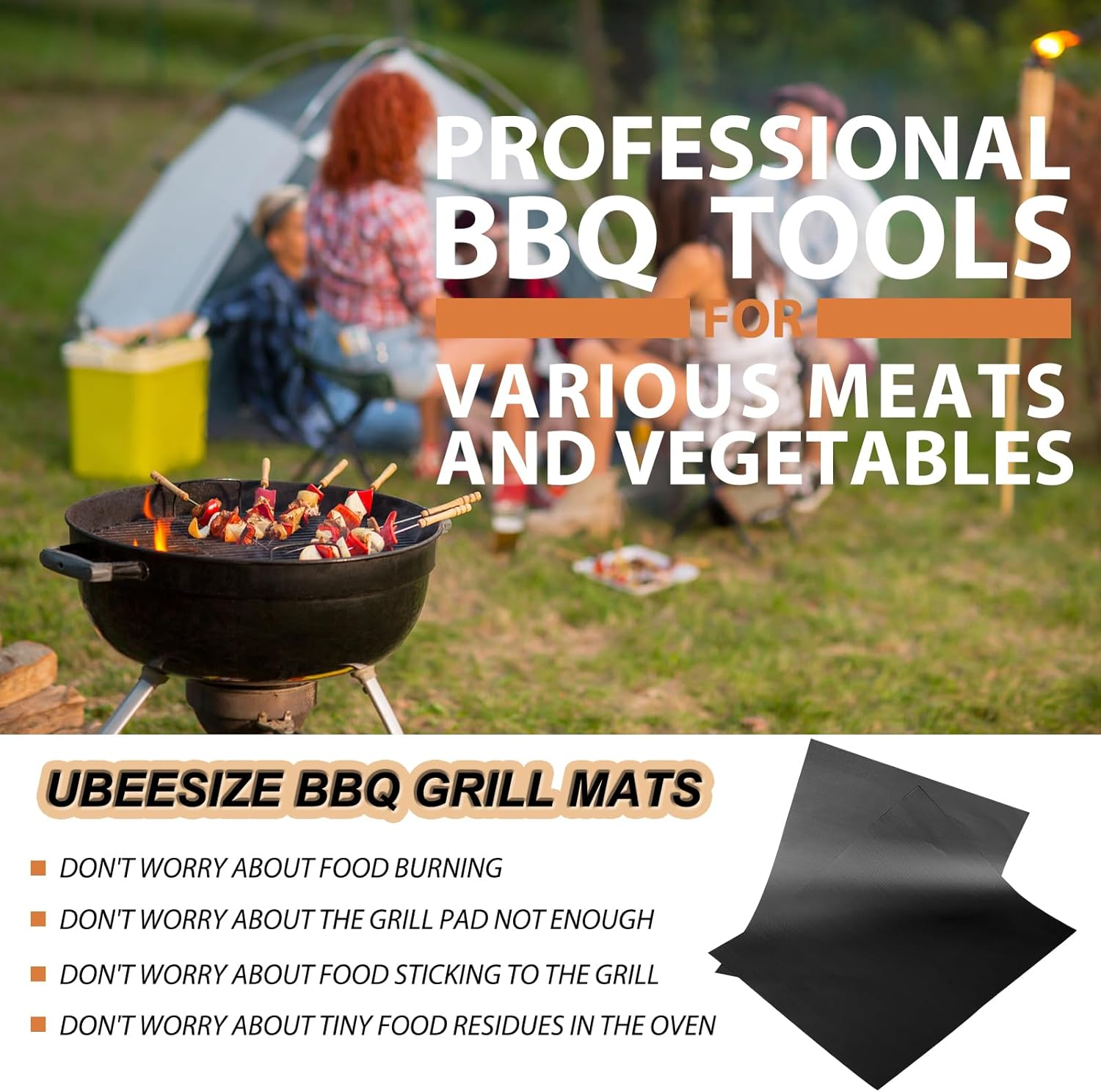 Ubeesize Grill Mats for Outdoor Grill Set of 6 - Heavy Duty Non-Stick BBQ Grilling Mat & Oven Liner, Reusable, Easy to Clean - Works on Oven, Gas, Charcoal, and Electric BBQ - 15.75 X 13 Inch image number 5
