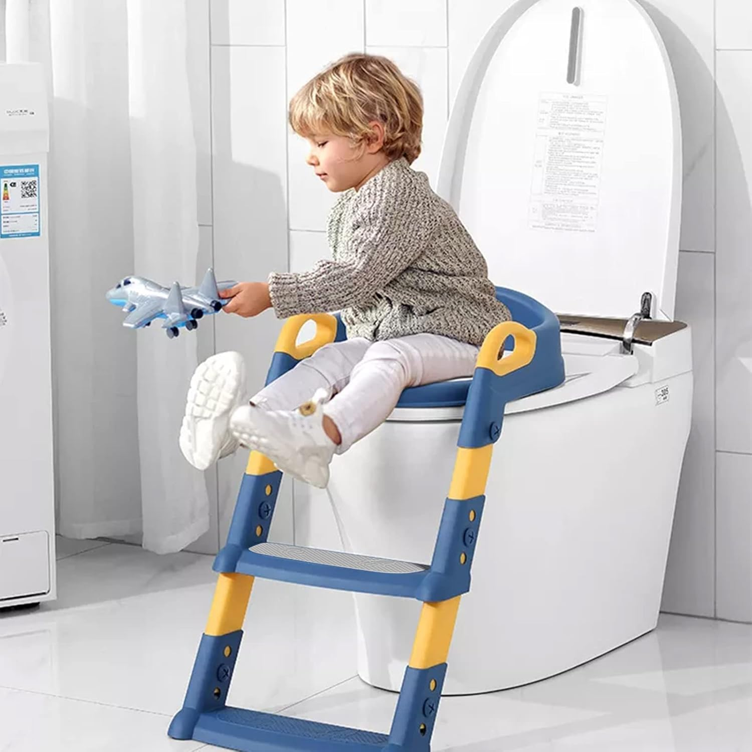 STEUGO Potty Training Seat with Step Stool Ladder,Potty Training Toilet for Kids Boys Girls,Toilet Training Potty Seat Sturdy Comfortable Built in Non-Slip Steps Soft Pad for Baby Boys Girls(Blue) - Blue image number 4