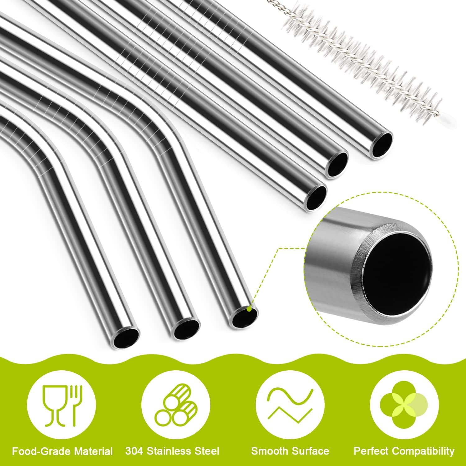 6 Pack Stainless Steel Straw Replacement for Stanley 40 Oz Adventure Travel Tumbler, Reusable Straws with Cleaning Brush Compatible with 40Oz Cup
