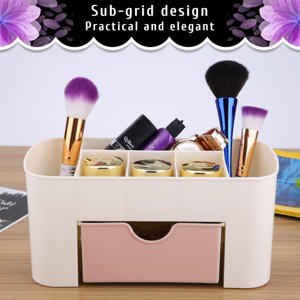 Cosmetic Makeup and Jewelry Organizer, Plastic Multifunction Desk Storage Box with 6 Subgrids, Jewelry, Hair Accessory Case with Drawer, Jewelry Classification, Daily(Pink) image number 4