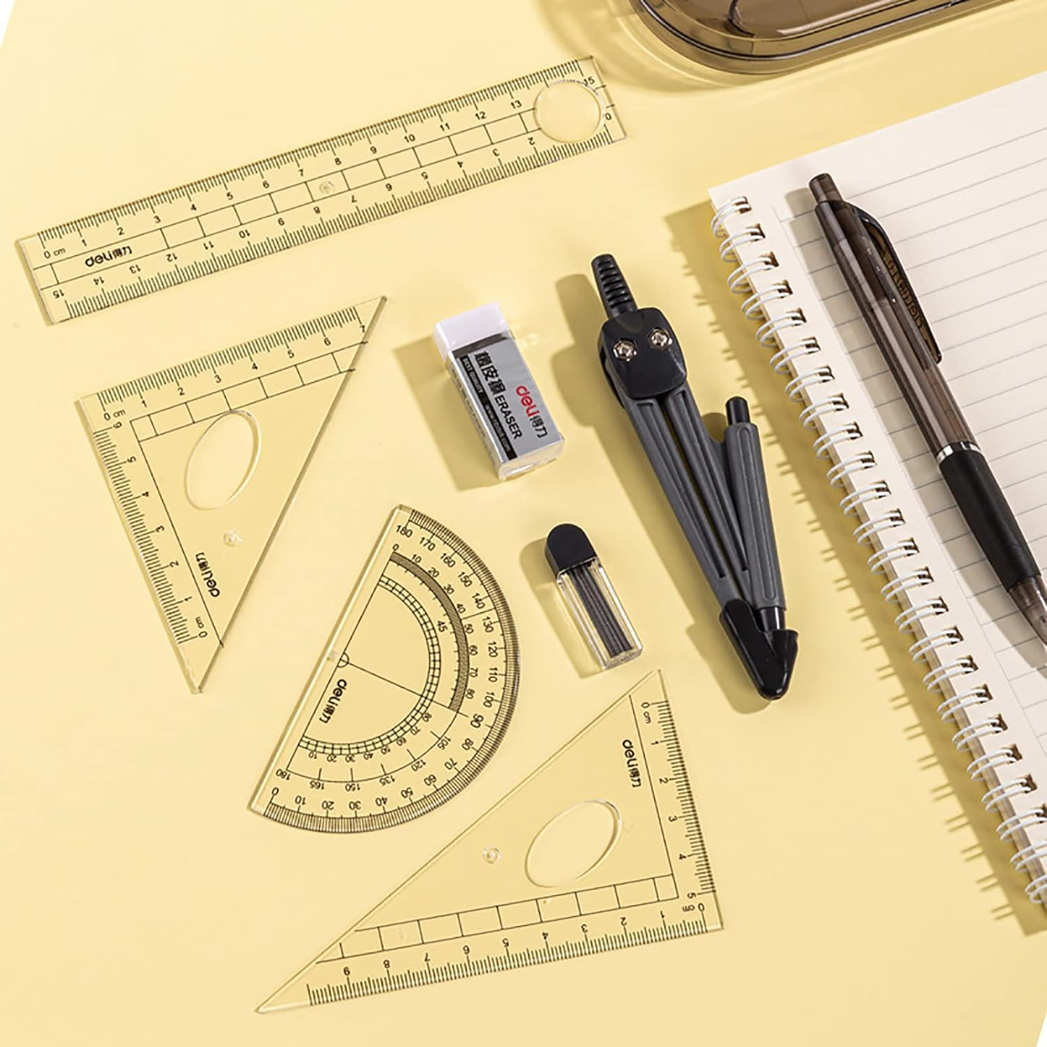 Compass Set Geometry Set 8-Piece Protractor Set Geometry Set Pencil Maths Set Geometry Compass School Compass Geometry Compass Maths Geometry Tool with Pencil Case image number 3