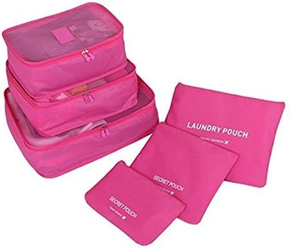 Go2Buy 6Pcs Travel Luggage Organizer Set Backpack Storage Pouches Suitcase Packing Bags (Rose Red) image number 2