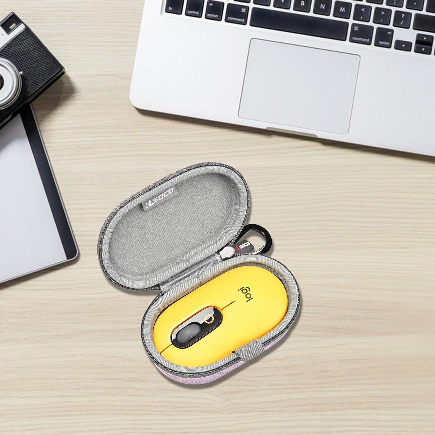 RLSOCO Carrying Case for Logitech Pebble Mouse 2/Pop/Pebble Bluetooth Wireless Mouse with Keychain - Purple (Case Only) - Black image number 3