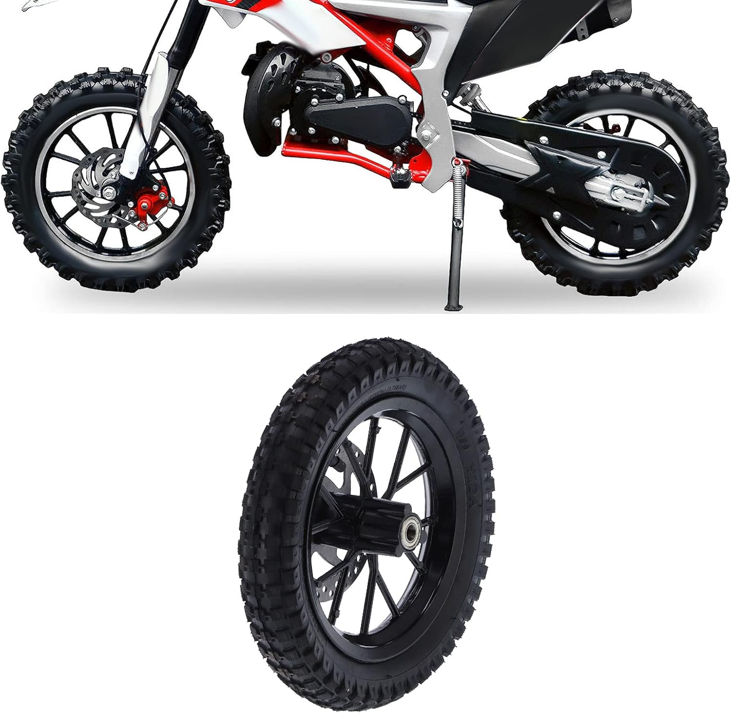 Front Wheel Assembly, Rubber and Metal Tire 12.5X2.75In Disc Brake Sprocket Bolts Fit for 47Cc 2 Stroke Mini Dirt Bike(Black) image number 1