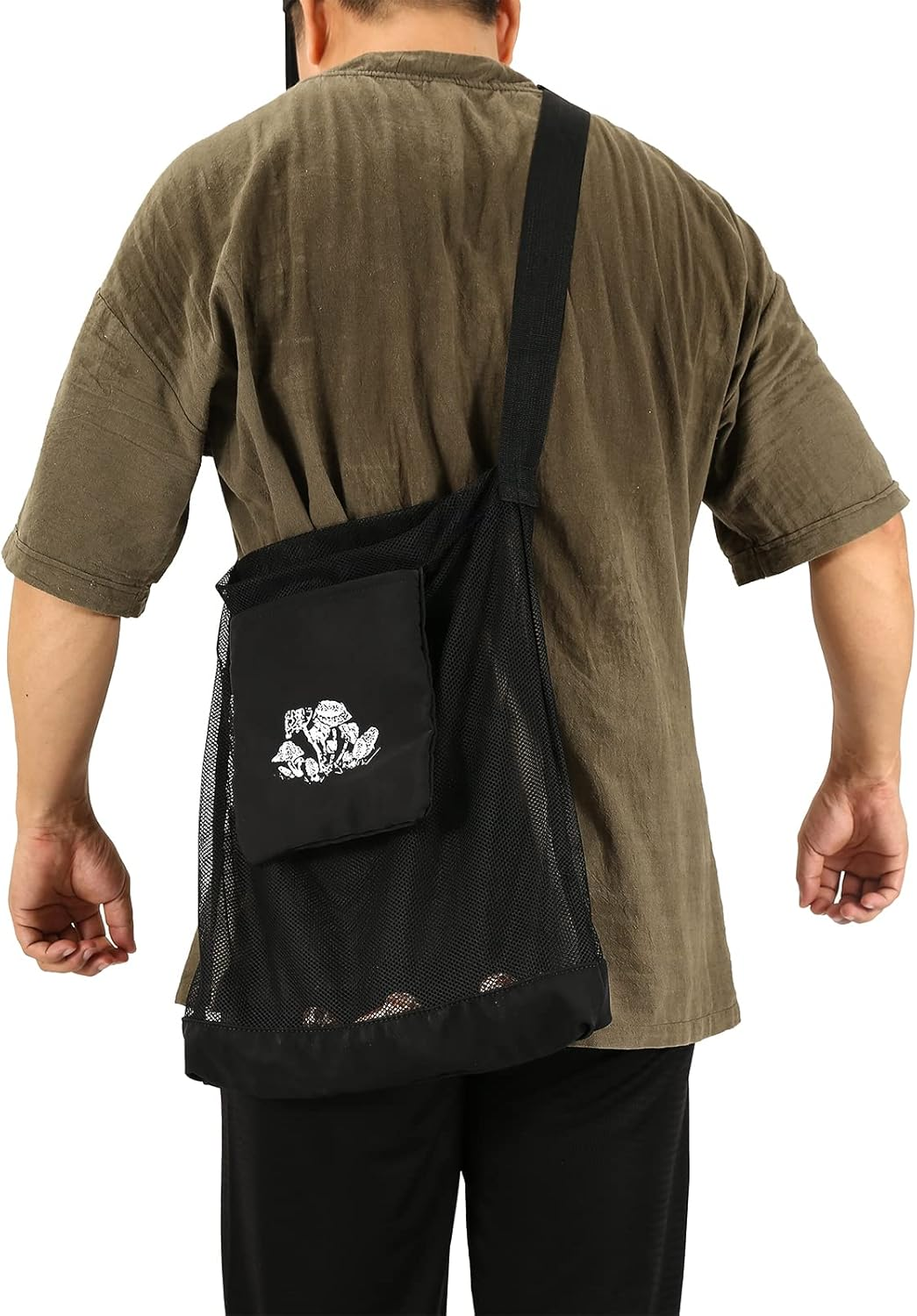 Mushroom Picking Bag - Adjustable Mesh Harvesting Pouch with Collapsible Basket, Crossbody Mushroom Hunting Bag for Outdoor Hiking Camping, Fruit Vegetable Picking (Black) image number 6