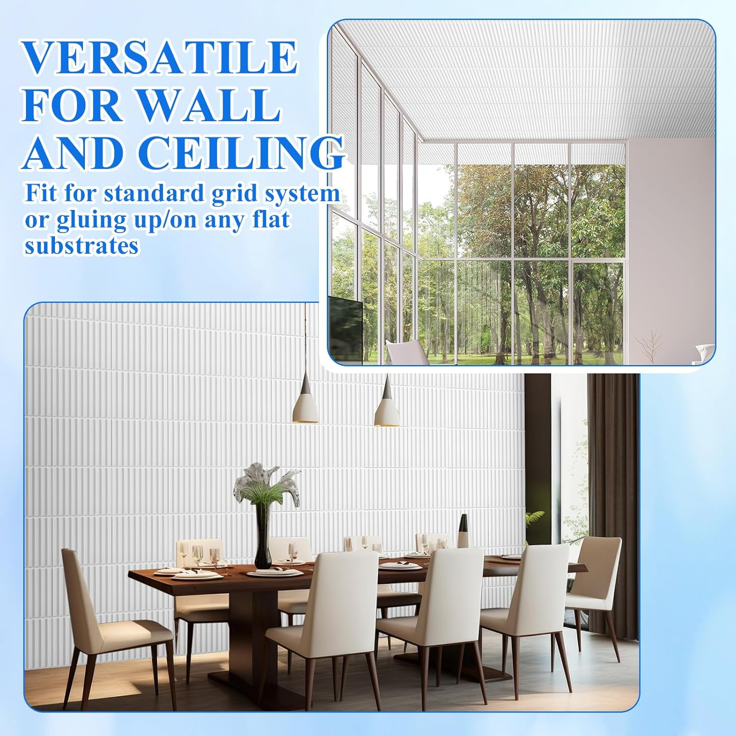 Nuanchu 32 Pcs 3D Slat Wall Panels 12 X 12 Inch PVC Fluted Textured Panel Cuttable Glue up Wall Art Decorative Tiles for Ceiling Studio Bathroom Interior TV Background (White) image number 3