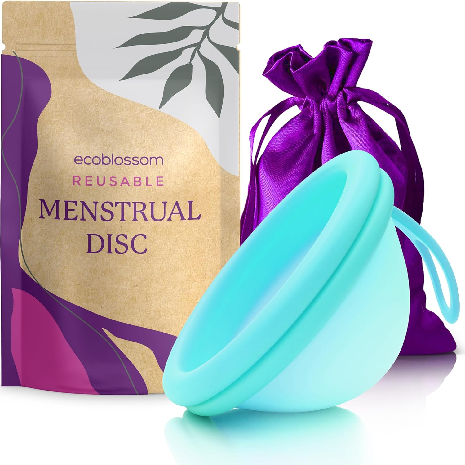 Ecoblossom Reusable Menstrual Disc - Menstrual Cup - Soft Period Disc for Women Designed with Flexible, Medical-Grade Silicone Period Cup (Regular, Rose & Teal)