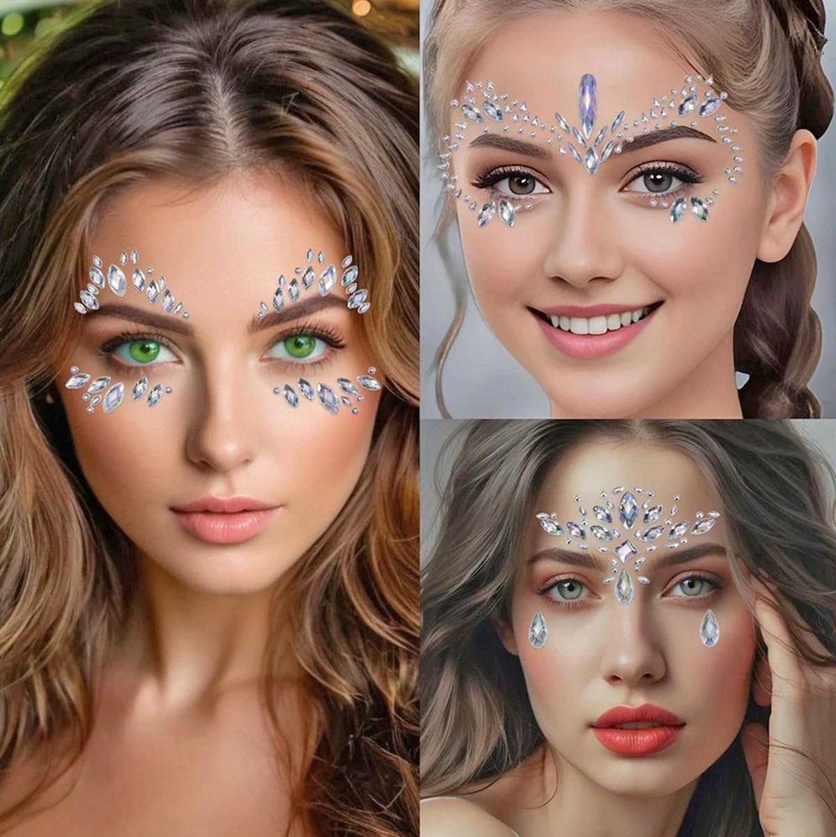 5Pcs/Set 3D Rhinestone Face Sticker Festival Party Glitter Diamond Makeup Jewelry Face Tattoo Sticker Crystal Gems Jewels Face Decoration image number 3