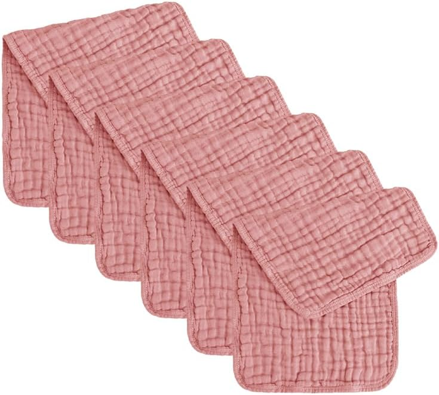 Muslin Burp Cloths 100% Cotton Baby Washcloths Face Cloths Large 20''X10'' Extra Soft and Absorbent Baby Burping Cloth for Boys and Girls | Pack of 6 (Blush)