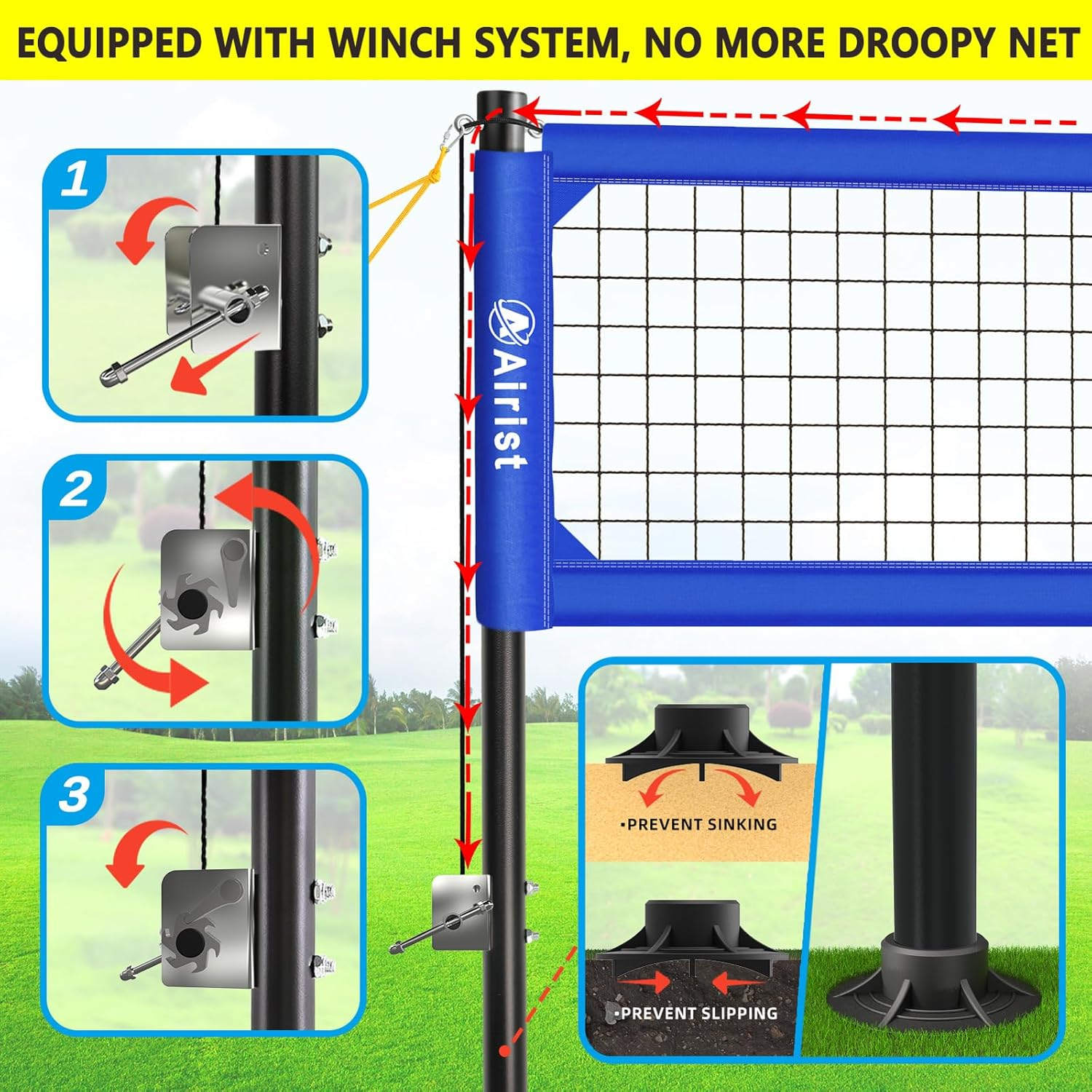 Heavy Duty Volleyball Net Outdoor with Steel Anti-Sag System, Adjustable Aluminum Poles, Professional Volleyball Nets Set for Backyard and Beach, Volleyball and Carrying Bag image number 2