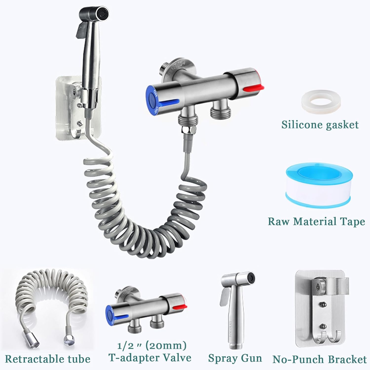 Ciuaz Handheld Bidet Sprayer for Toilet, Water Pressure Control Stainless Steel Toilet Water Sprayer Kit, with Wall Bracket、Pu Flexible Hose Spray Bidet Attachment for Personal Hygiene or Toilet Clean image number 2