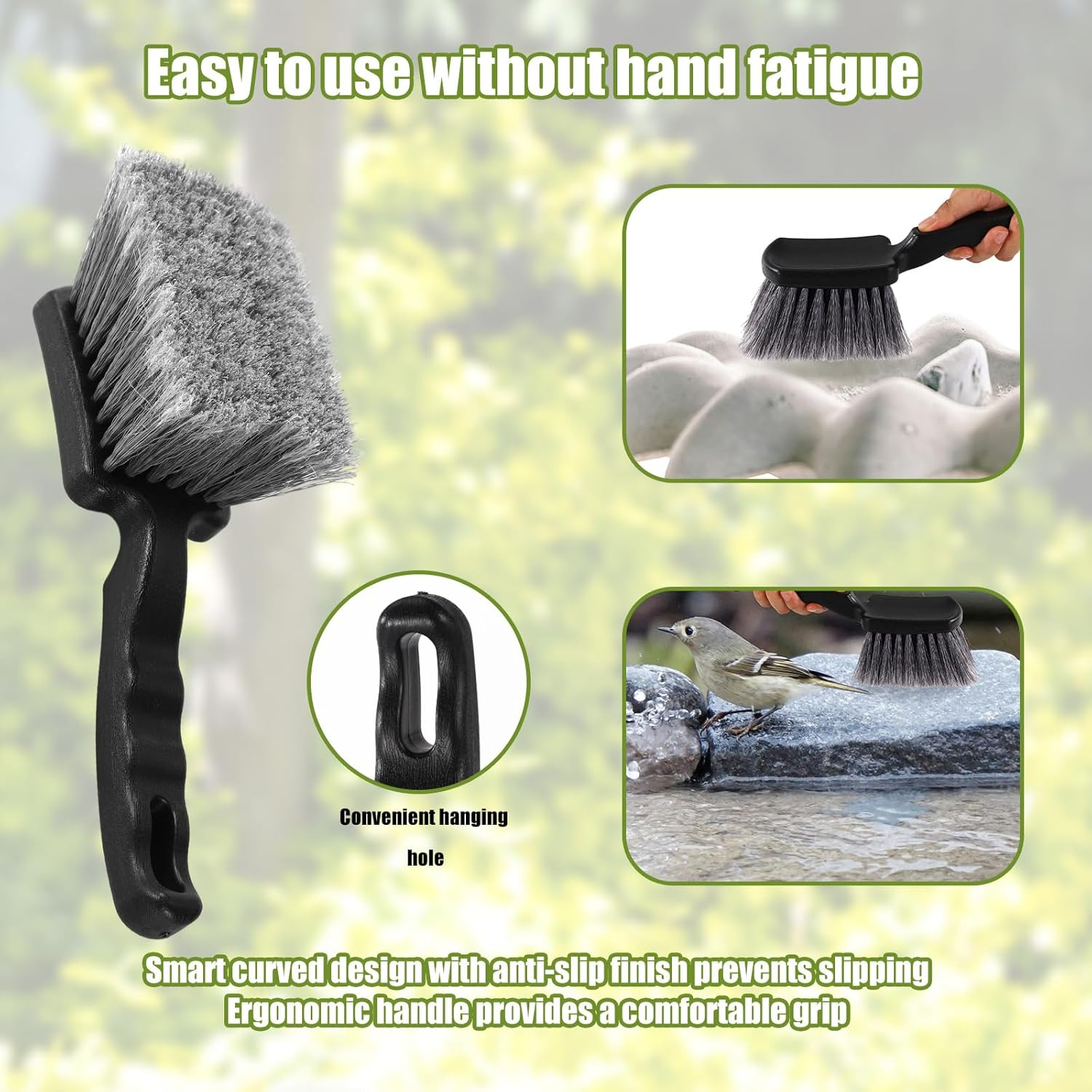 Bird Bath Brush, Black Animal Bath Cleaner with PVC Bristles and Ergonomic Plastic Handle Easy to Use Birdbath Accessories for Bird Feeder Outdoor Cleaning image number 1