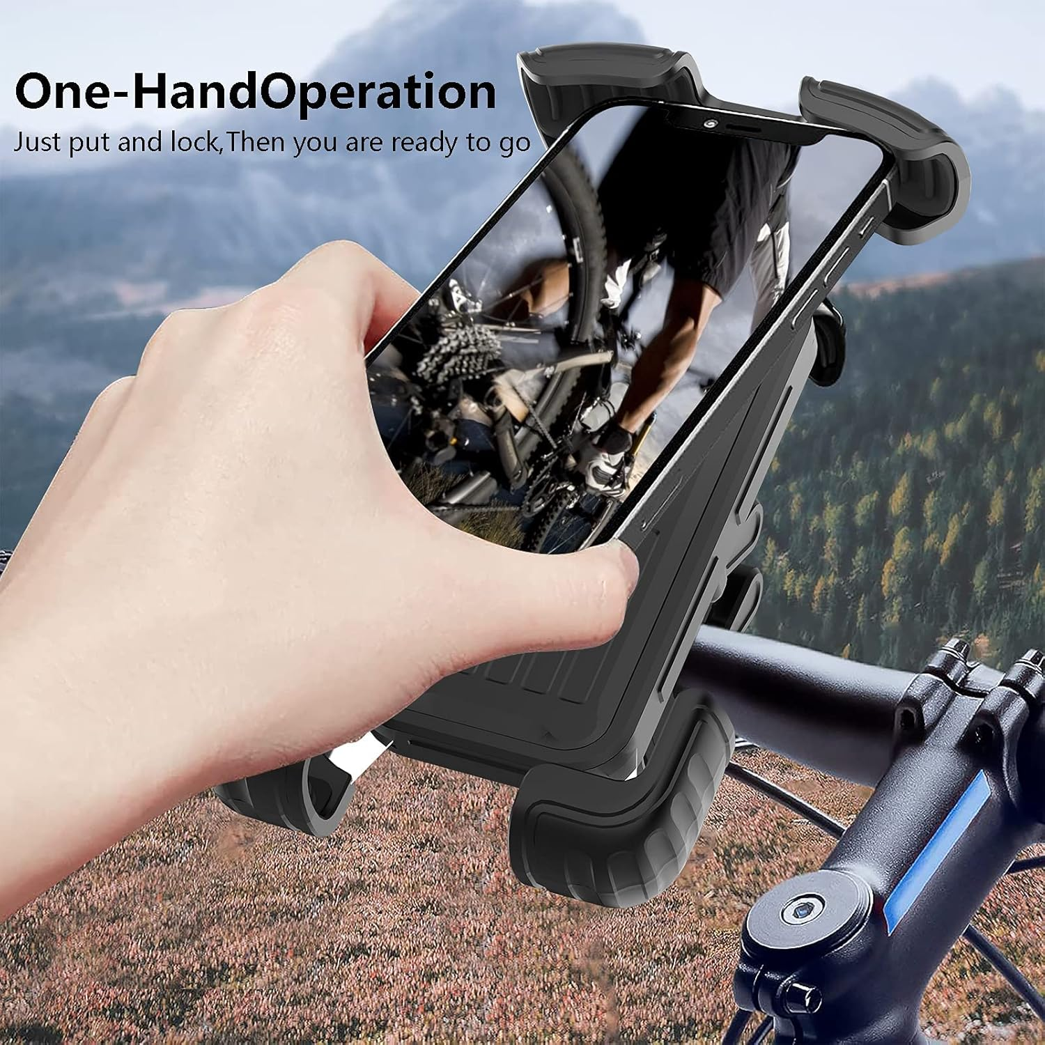 Bike Phone Holder, [2024 Upgrade] Motorcycle Phone Mount, Bicycle Phone Holder, Handlebar Phone Mount, for Iphone Bike Mount, Bike Accessories image number 2