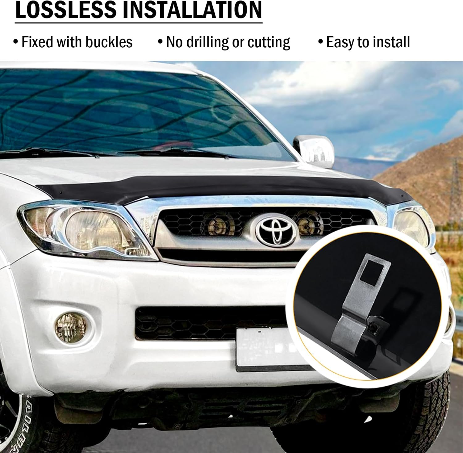 SUERAUTO4X4 Bonnet Protector for Toyota Hilux N70 2005-2011 SR5 SR Workmate Vigo Accessories, Tinted Black Smoked Bonnet Stone Guard Protector Trim Cover Car Exterior Injection