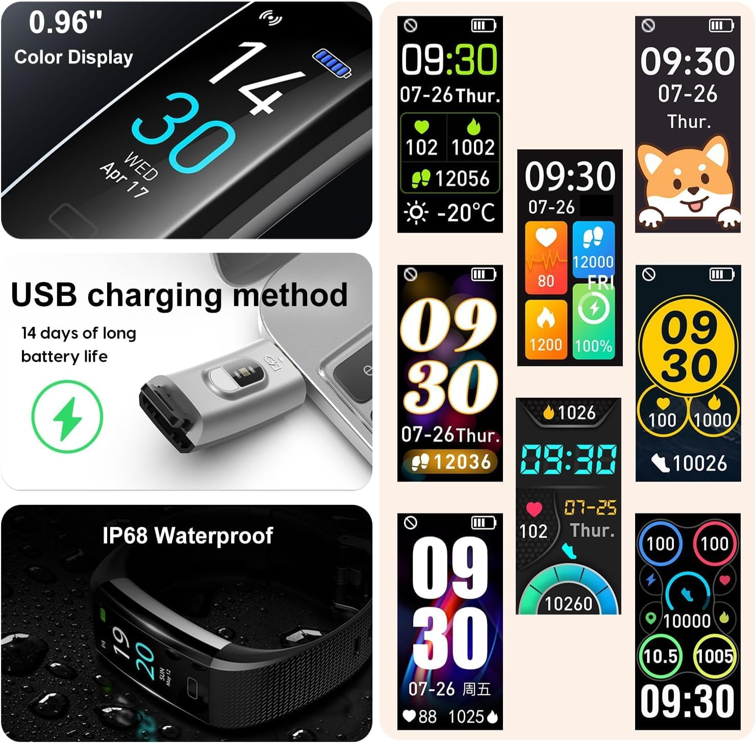 Septoui Fitness Bracelet Tracker with Heart Rate Monitor Blood Pressure Fitness Watch Waterproof IP68 16 Sports Modes Pedometer Calorie Counter Heart Rate Monitor Activity Tracker Women Men Children - Green (Green 2) image number 4