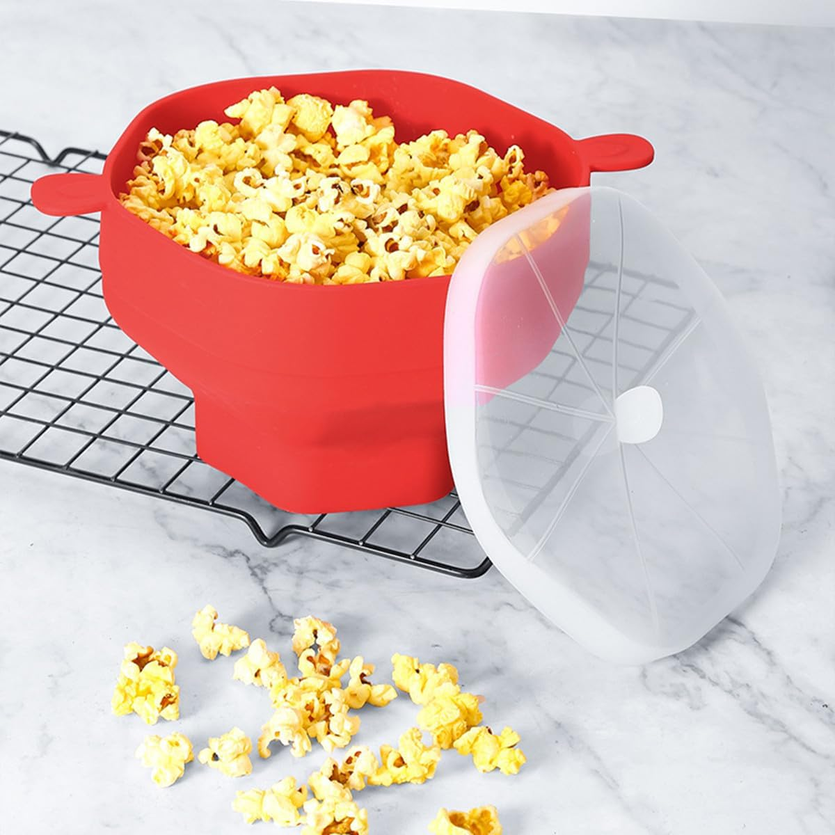 DDMMQS Silicone Popcorn Bowl Collapsible Popcorn Bowl with Handle Popcorn Maker BPA Free, Multipurpose Silicone Bowl Dishwasher Safe (Cyan)