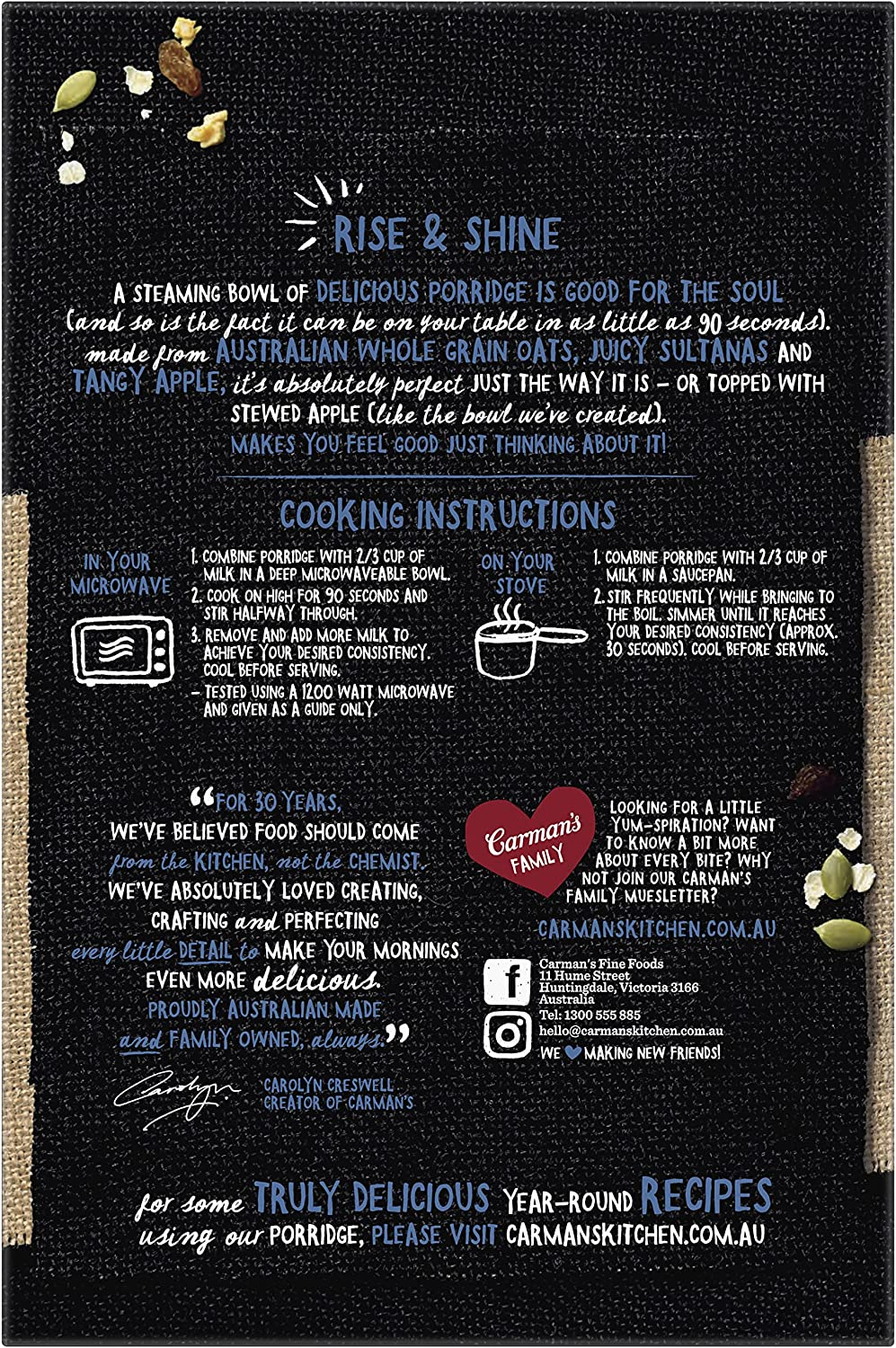 Carman'S Gourmet Porridge Sachets Apple, Sultana & Cinnamon, 8-Pack (320G) image number 2