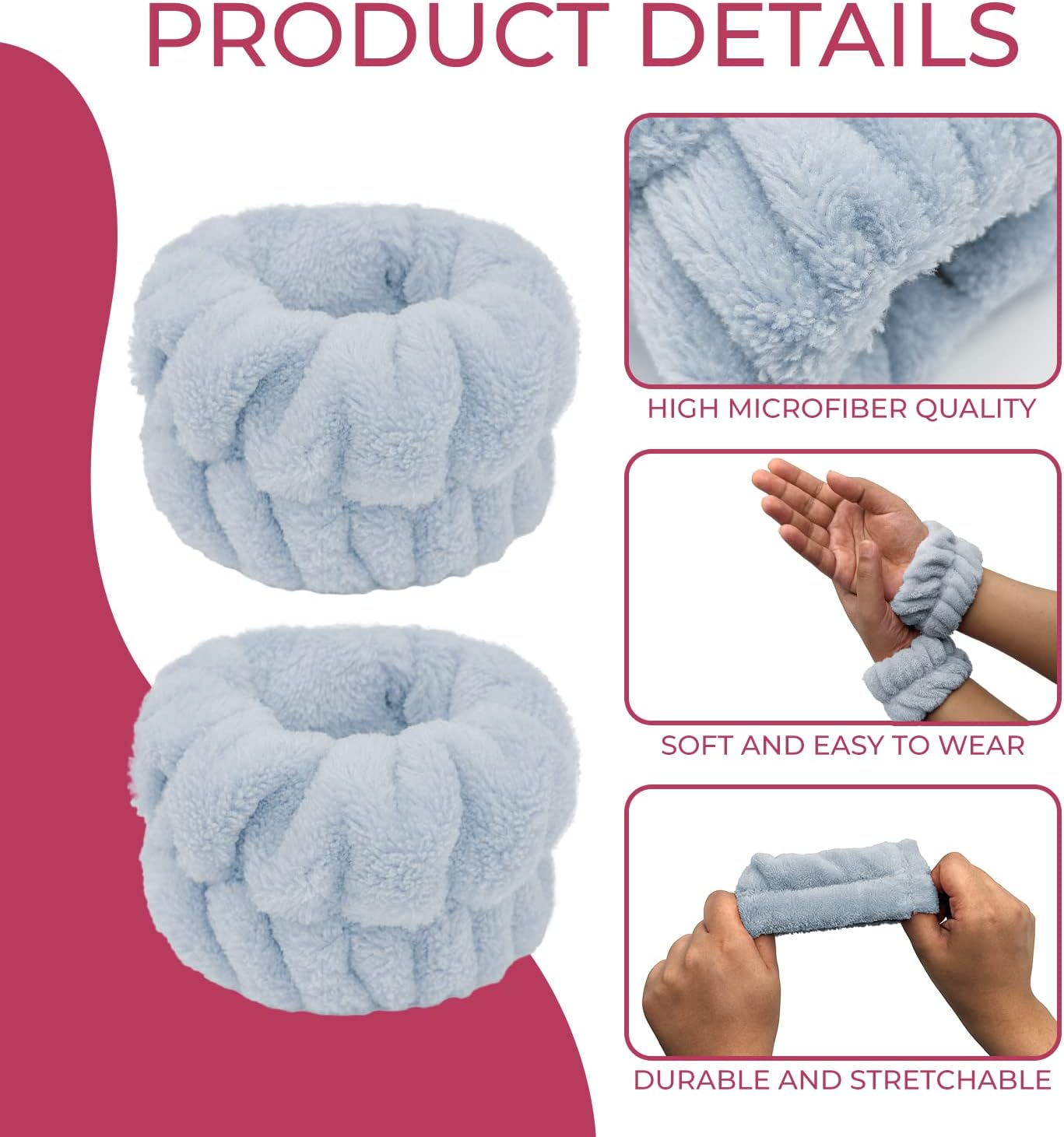 8 Pcs Wrist Towels for Washing Face, Absorbent Microfiber Wrist Wash Towel Band, Face Washing Wristbands, Sweatband for Girls and Women Prevent Water from Spilling down Your Arms image number 2
