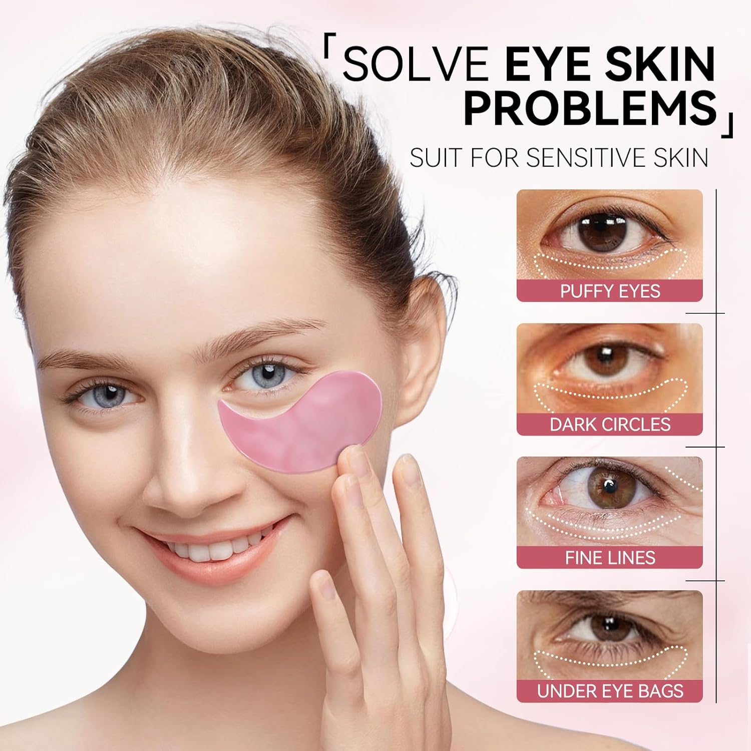 BREYLEE Pink Rose Eye Mask&ndash; 60 Pcs - Puffy Eyes and Dark Circles Treatments &ndash; Look Younger and Reduce Wrinkles and Fine Lines Undereye, Improve and Firm Eye Skin - Pure Natural Material
