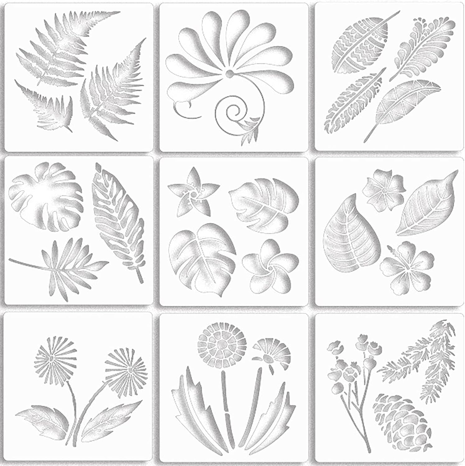 Tunghey 9Pieces Flower Stencils for Painting on Wood Large Painting Stencil Template Rose Leaf Reusable Stencils DIY for Painting Wall Decor Spring (20 X 20 Cm) image number 5