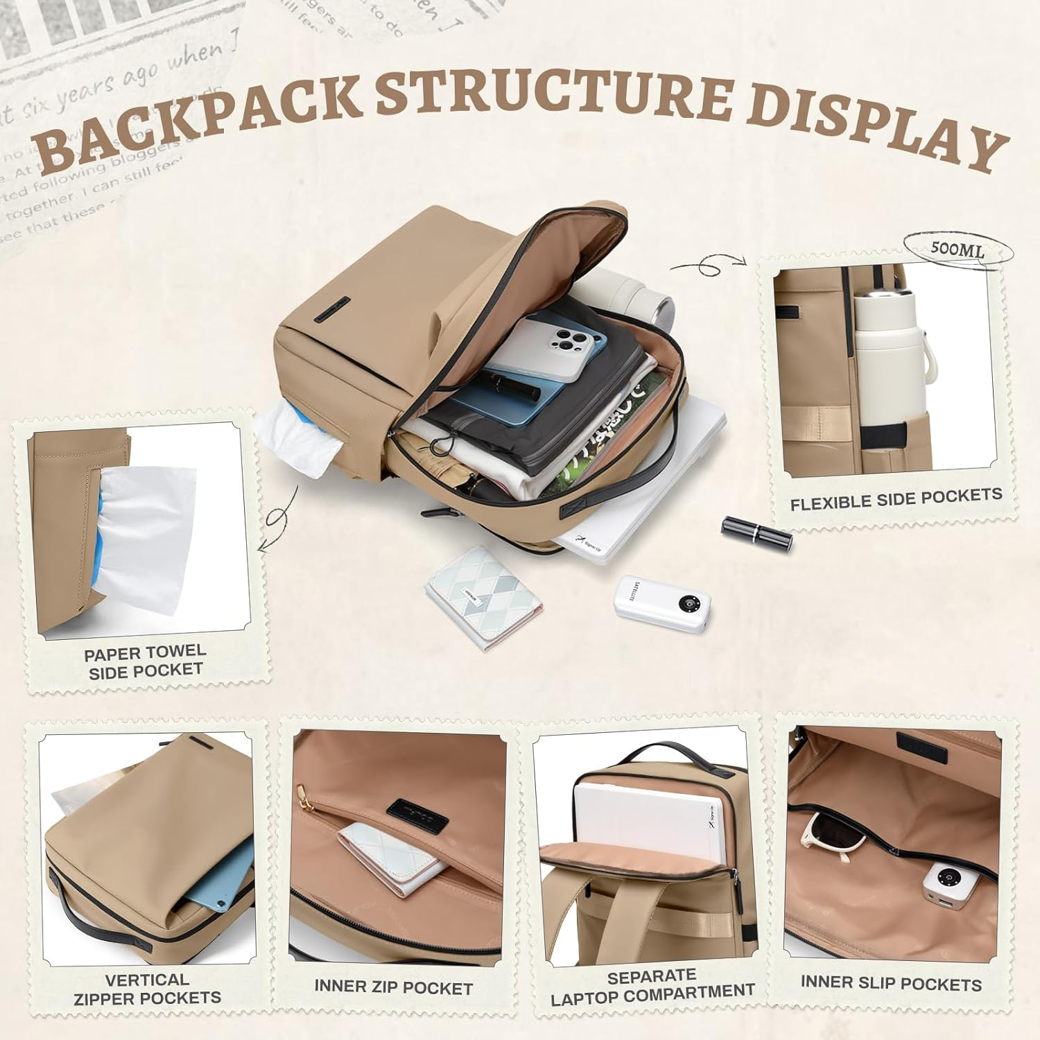 GOLF SUPAGS Faux Leather Backpack Women'S Stylish Laptop Backpack Multifunctional Daypack Waterproof Perfect for Work College and Travel Fits 15.6 Inch Notebooks image number 1