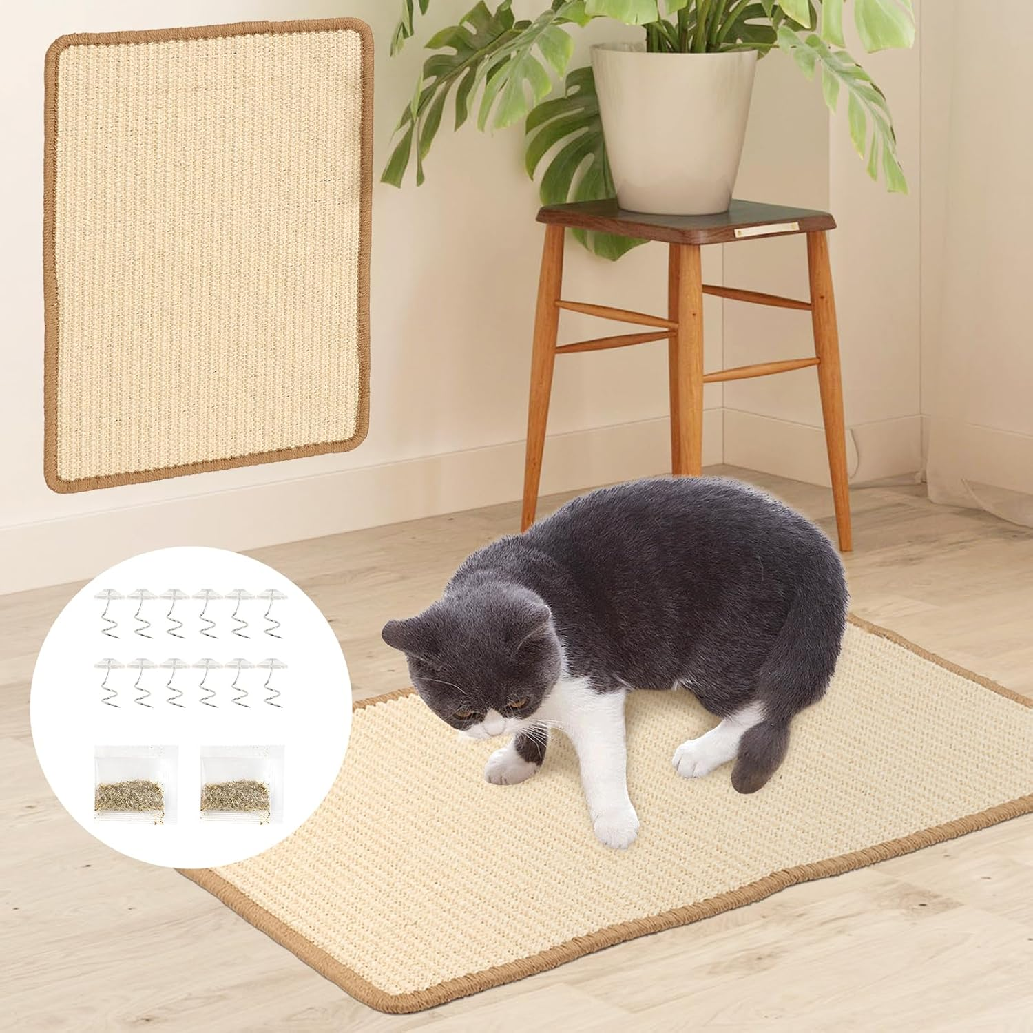 Ruaizel Cat Scratching Mat, 2 Pcs Natural Sisal Cat Scratch Mat, Horizontal Cat Floor Scratching Board, Protect Furniture and Sofas (60 * 40Cm+30 * 40Cm) image number 6