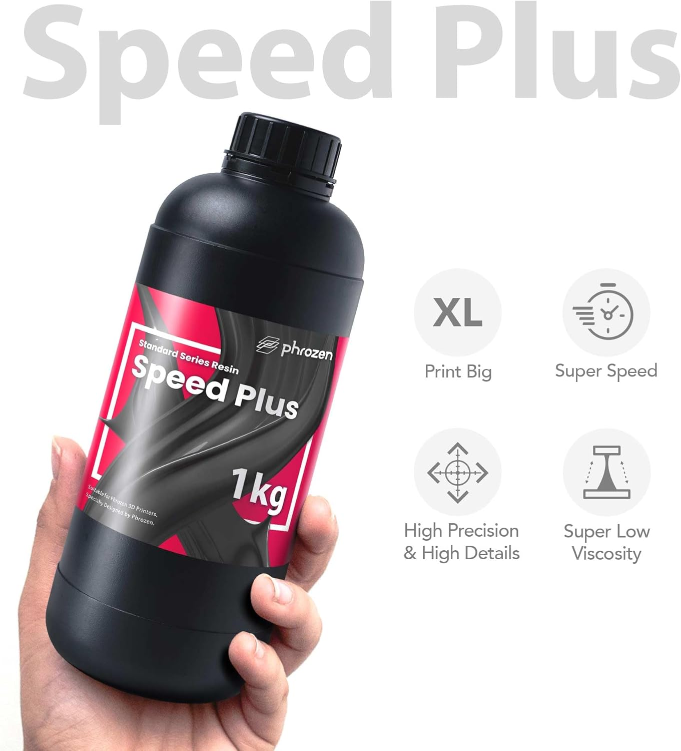 Phrozen Speed plus 3D Printer Resin | Uv-Curing Resin for Most 405Nm LCD/DLP Printers | Print Faster W/Higher Precision, Low Viscosity - Black (1Kg) image number 1