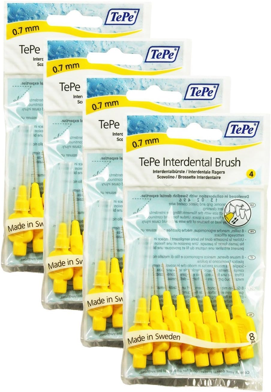 Tepe Interdental Brushes 0.7Mm Yellow - 4 Packets of 8 (32 Brushes)