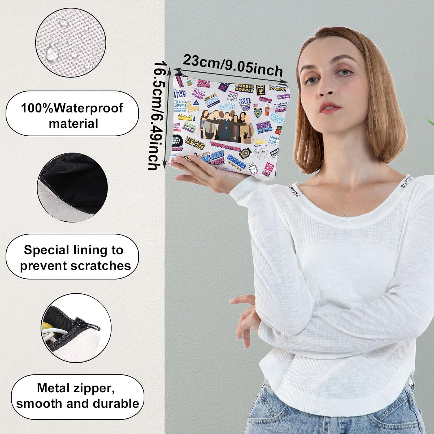 WZMPA Brooklyn 99 Cosmetic Bag Jake & Amy & Schmidt & Gina & Holt Fans Gift Brooklyn 99 Character Makeup Zipper Pouch Bag Brooklyn 99 Merch, Nine-Nine, Fit image number 1