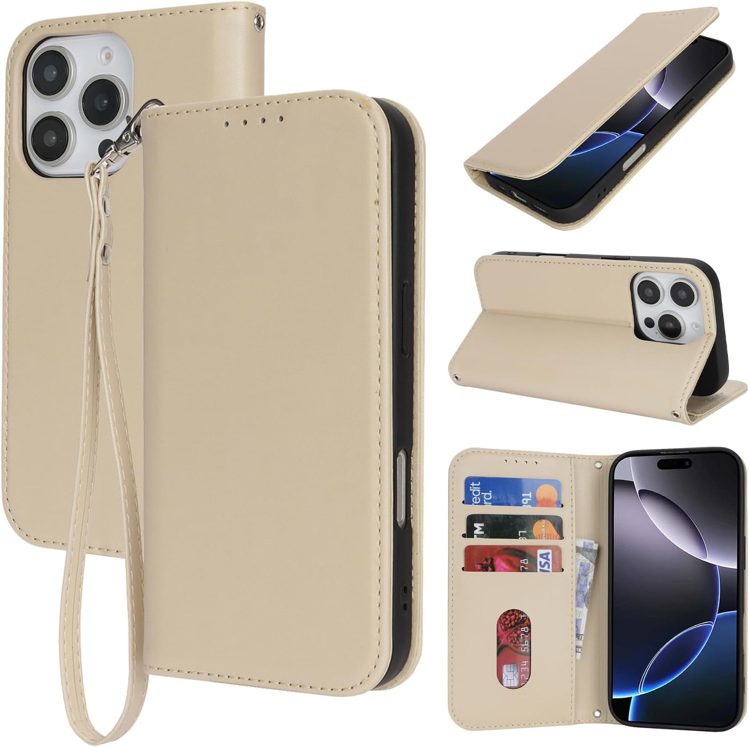 For Iphone 11 Case Leather Wallet Magnetic Flip Cover with Wrist Strap Card Holders Sunyoo Case Women Men RFID Blocking Porte Feuille Portefeuille Coque &Eacute;tui for Iphone11 Pour Femmes Homme Black