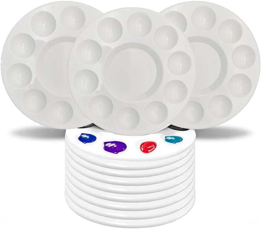 Paint Palettes for Kids, 12 Pack, 10 Wells, Plastic Art Paint Tray for Acrylic Painting
