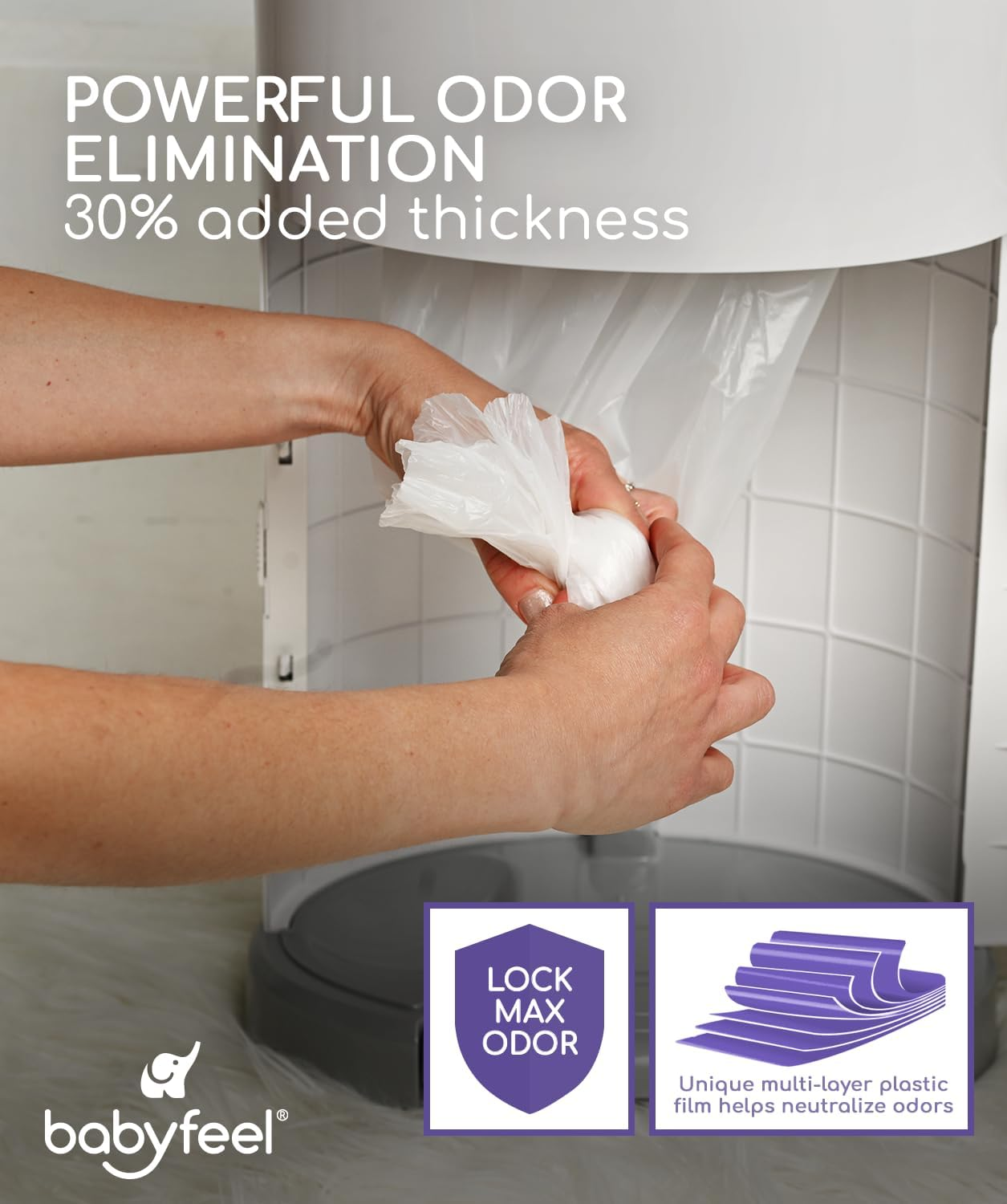 Dekor Classic Refills by Babyfeel 8 Pack Extra Value Exclusive 30% Extra Thickness Powder Scent Fits Dekor Classic Size Nappy Pails Powerful Odour Elimination Holds up to 3960 Nappies image number 3