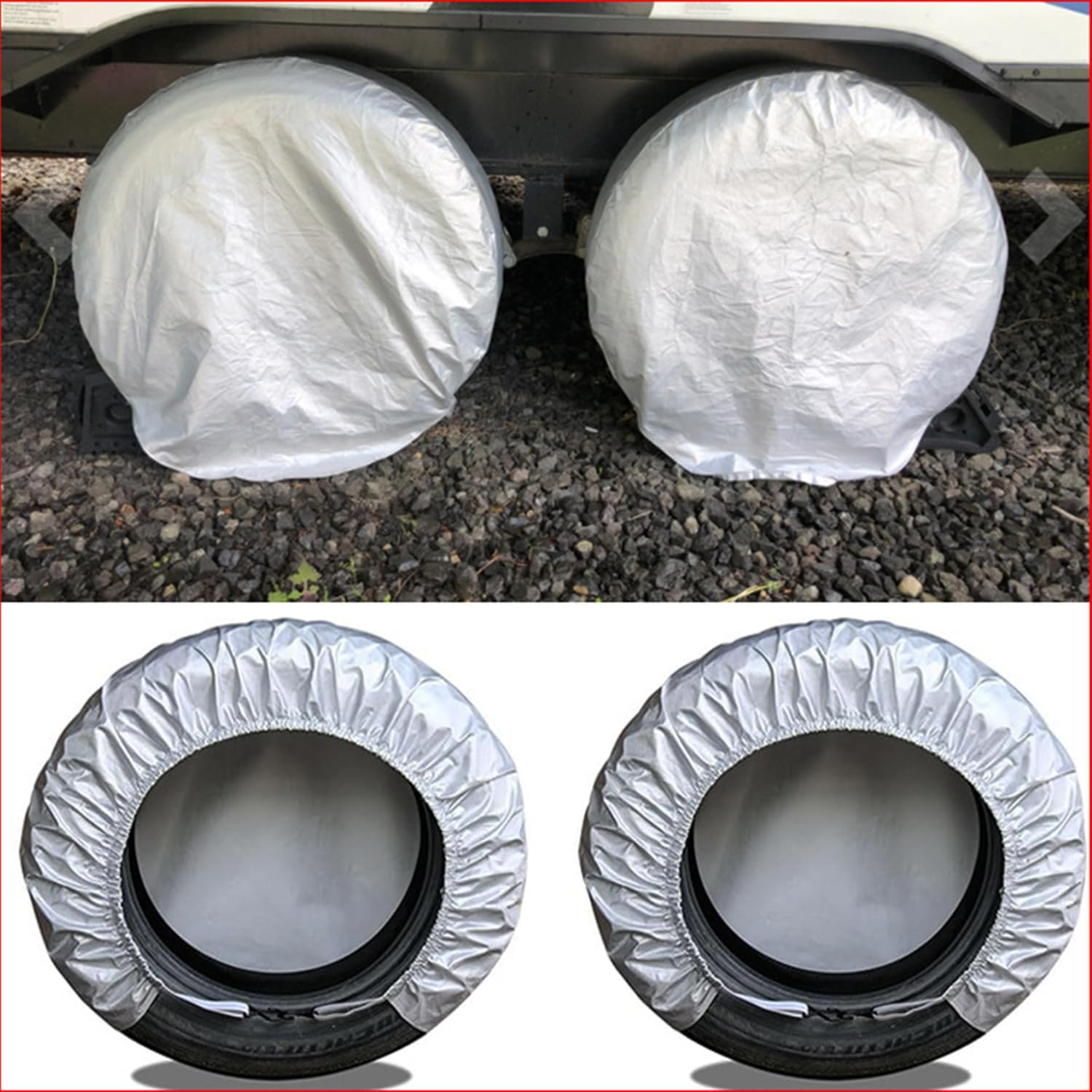 Yharnamite 4 Pcs Durable 420D Oxford Cloth Wheel Covers, Tire Covers for Winter, Spare Tire, and Snow Protection - Perfect for Long-Term Storage or Everyday Use (60-66CM) image number 6