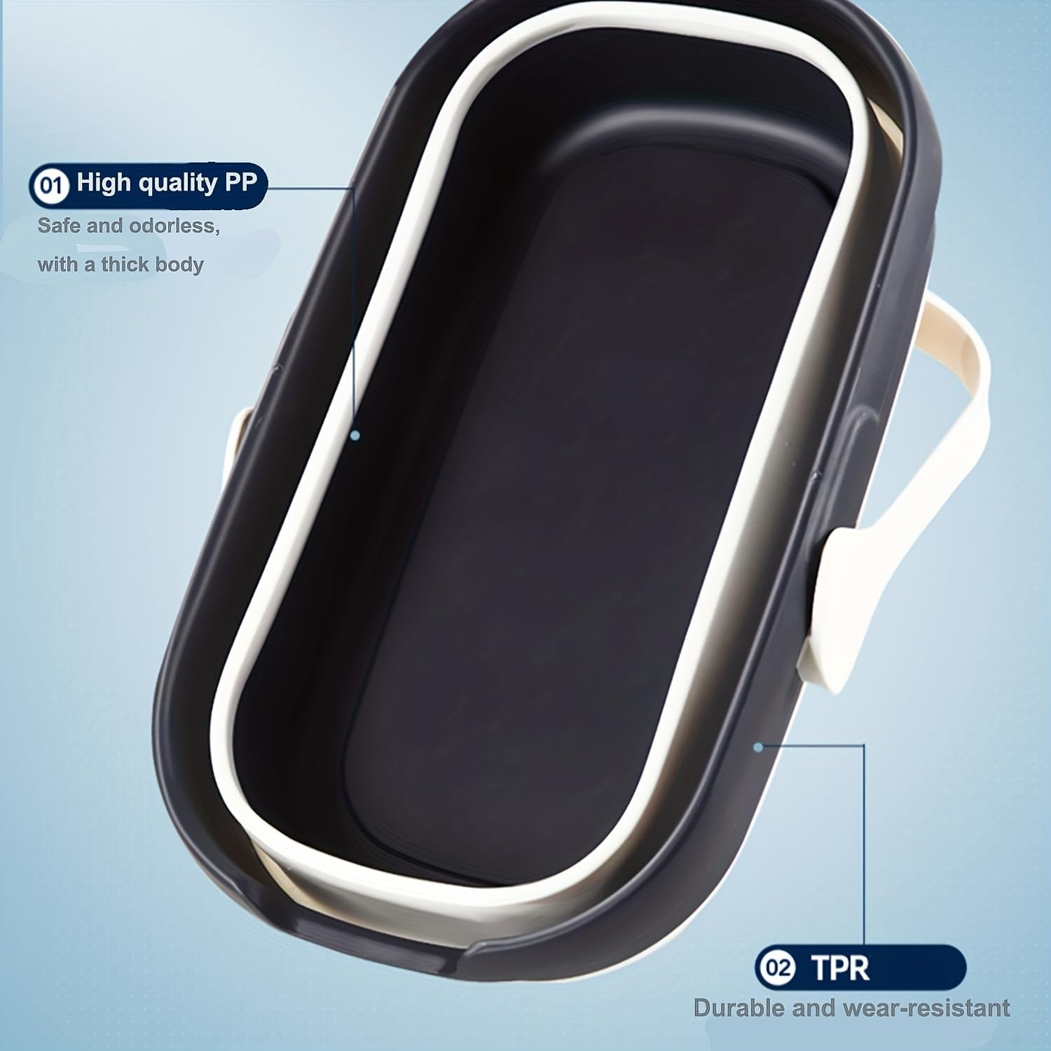 BOOMJOY Collapsible Rectangular Bucket, 14L, Blue, Plastic, Fishing, Camping, Window Washing, Laundry