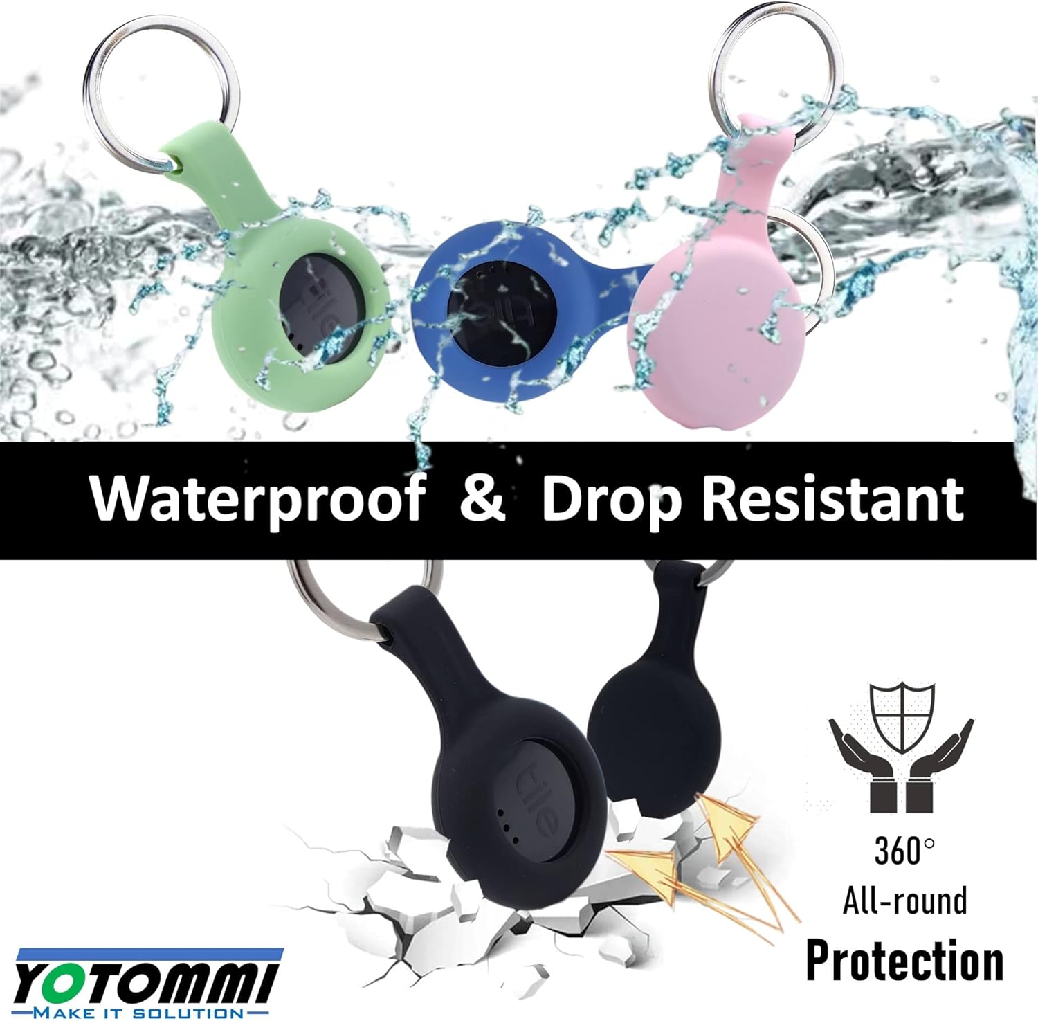 4 Packs Silicone Case for Tile Sticker 2022 with Keychain, Finder Accessory, Protective Cover Sleeve for Tile Tracker Tag, Pet Dog Cat Collar Dropper, Secure Holder (Black,Green,Pink,Blue) image number 2