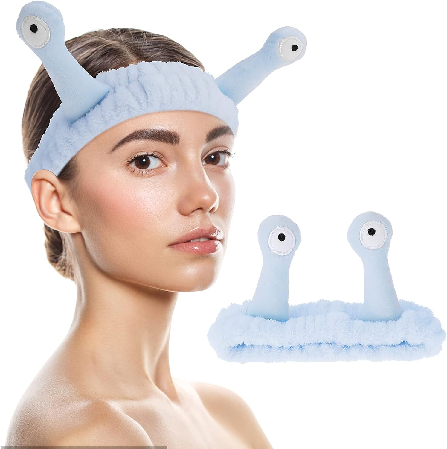 WLLHYF Spa Headband Facial Makeup Head Band Microfiber Soft Coral Fleece Head Wraps Snail Cartoon Cute Hair Accessories Elastic Skincare Hair Band for Women Girls Washing Face Beauty (Black)