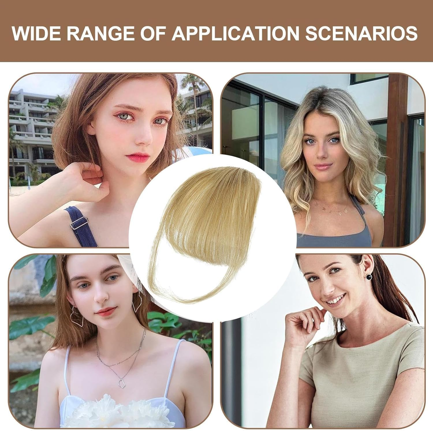 Mivpzisk Clip on Bangs Human Hair, Women Human Hair Dim Bangs, Clip in Bngs on Wispy Fringe with Temples Hairpieces, Stylish Natural Color Fringe Hairpieces - 613 image number 3