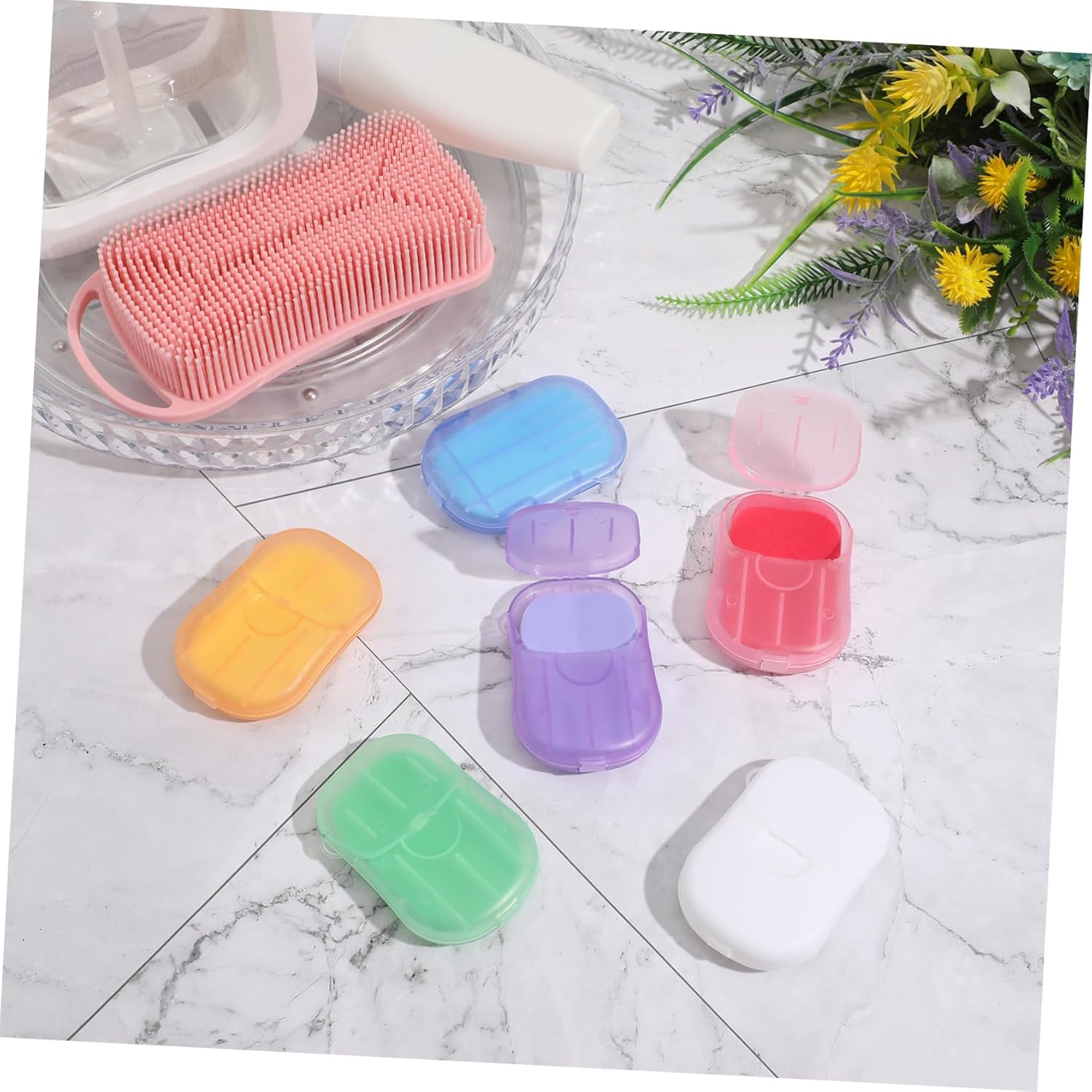 EXAOMBLE 120 Sheets Convenient Portable Travel Soap Papers for Camping Hiking Outdoor Activities Lightweight Hand Washing with Rose Lavender Milk Orange Scents image number 2