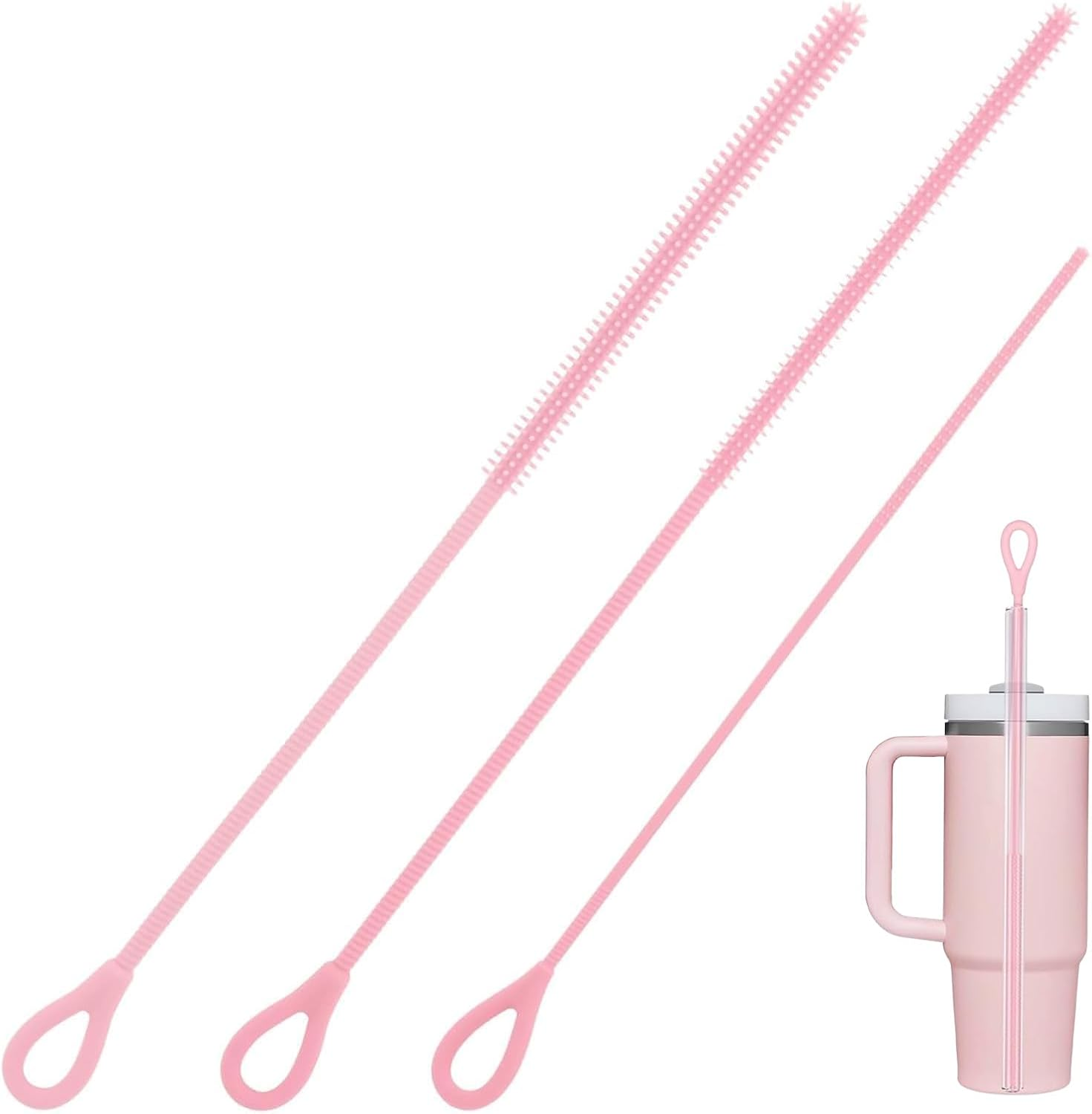 Silicone Straw Cleaner Brush Set - 3 PCS Extra Long Reusable Straw Brushes for Glass, Metal & Smoothie Straws - Food Grade Bpa-Free with Non-Slip Handle (3Mm+6Mm+9Mm, Pink) image number 6