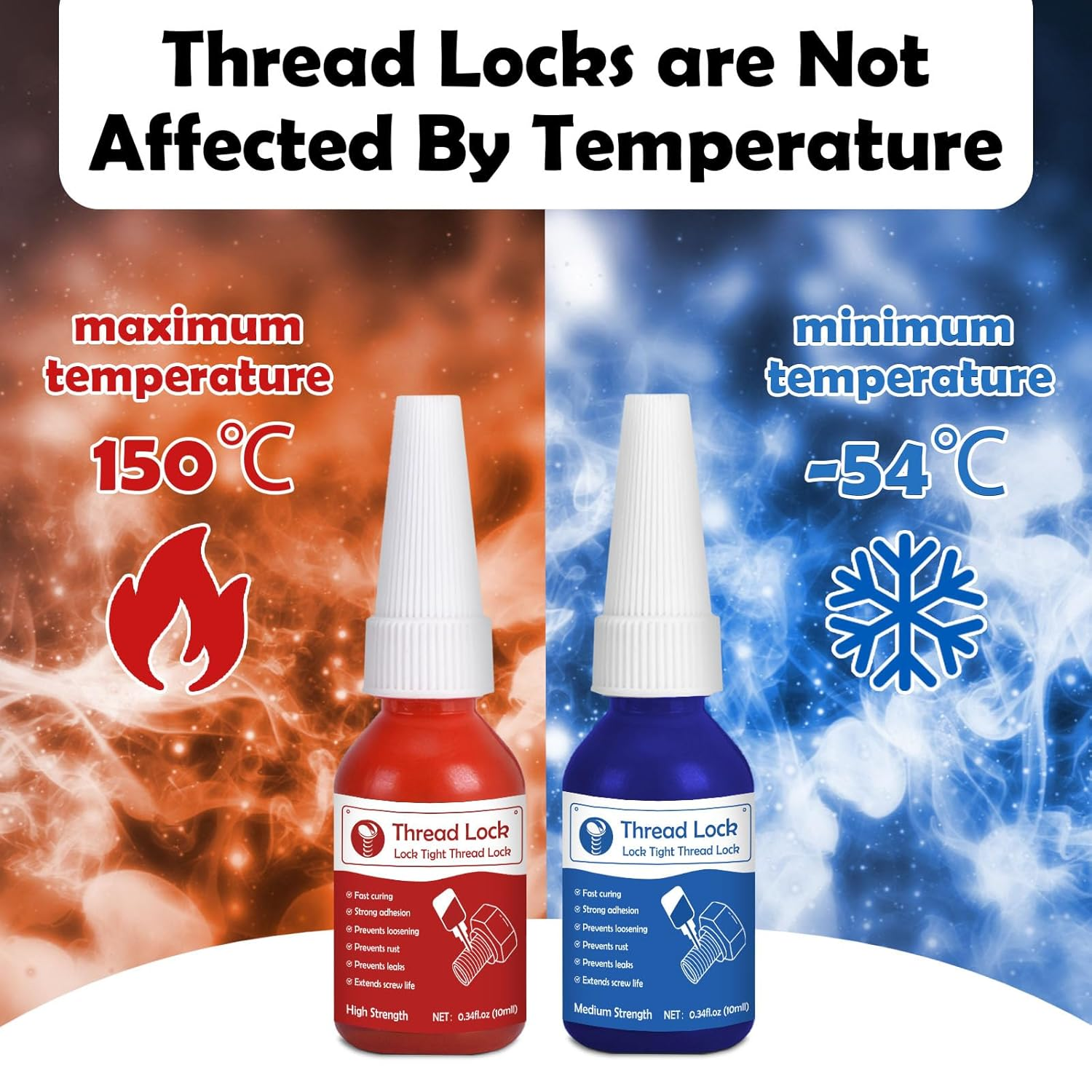 Thread Lock High Strength+Medium Strength, 2 X 10Ml Locktight Threadlock Prevent Nuts, Bolts, Fasteners and Screws from Loosening Due to Prolonged Vibration,Thus Locking and Sealing Nuts and Bolts image number 3