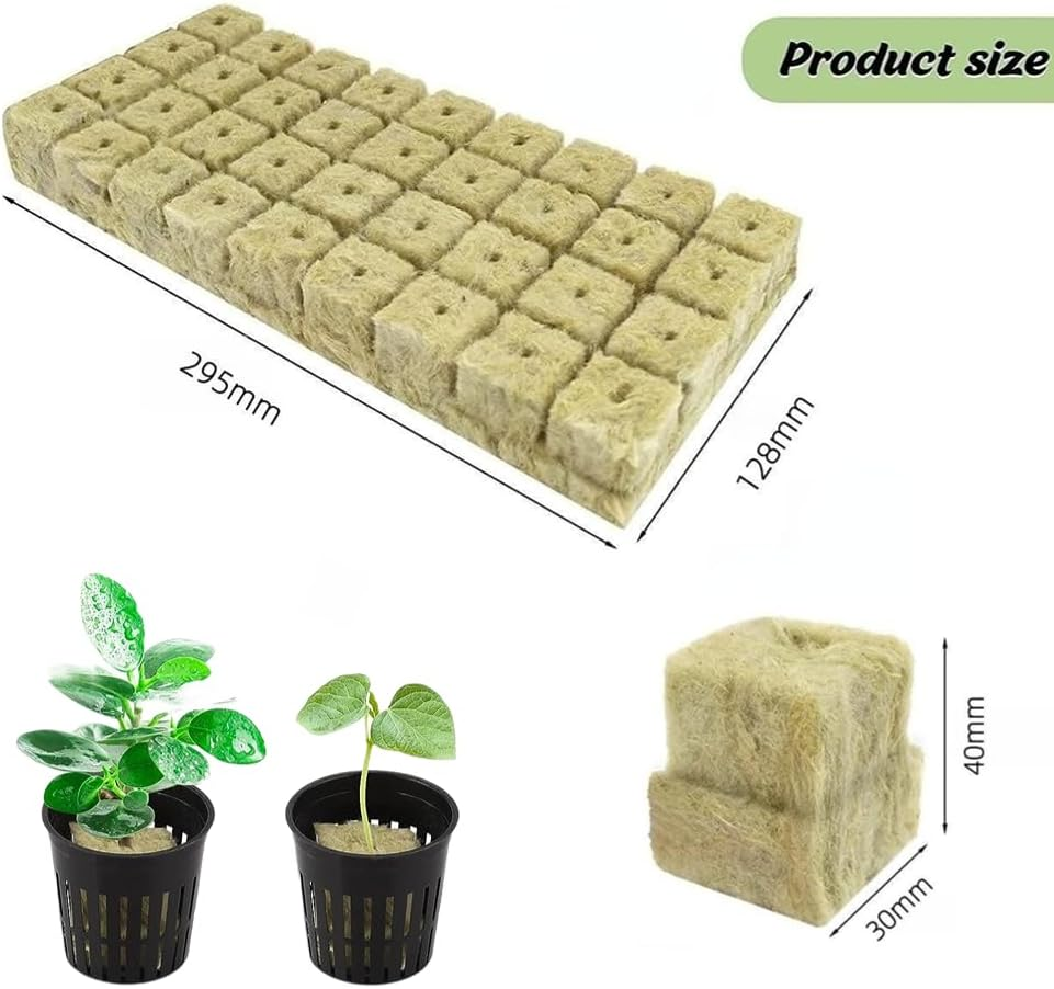 Poemtian 36Pcs Rockwool Grow Cubes 1.2 * 1.2 * 1.5 Inch Rock Wool Hydroponic Grow Media Soilless Culture Substrate for Vigorous Plant Growth image number 4